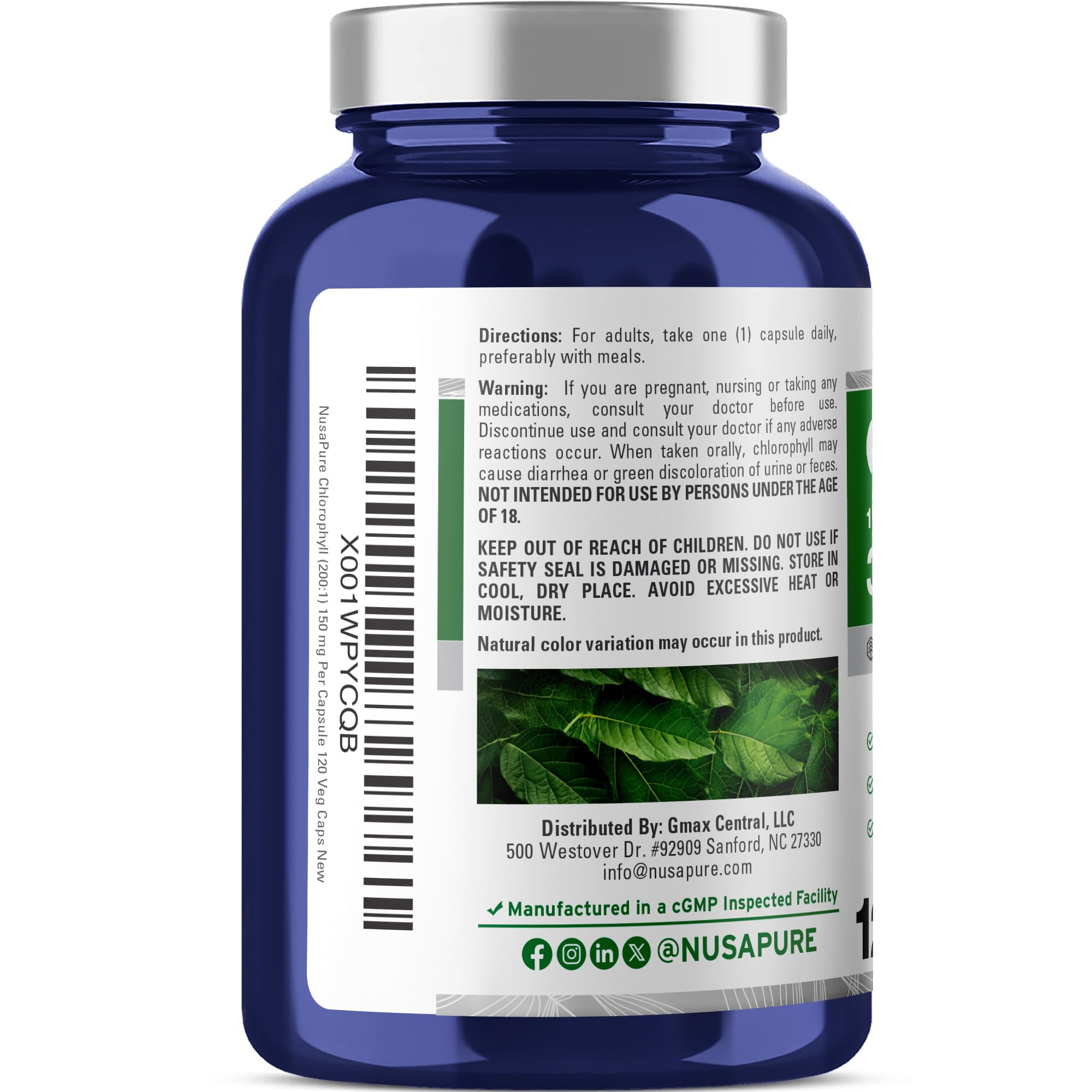 NusaPure Chlorophyll 200:1 Extract, 150 mg Equivalent to 30,000 mg per Capsule 120 Vegetarian Caps (Non-GMO, Vegan) NusaPure uk supplements