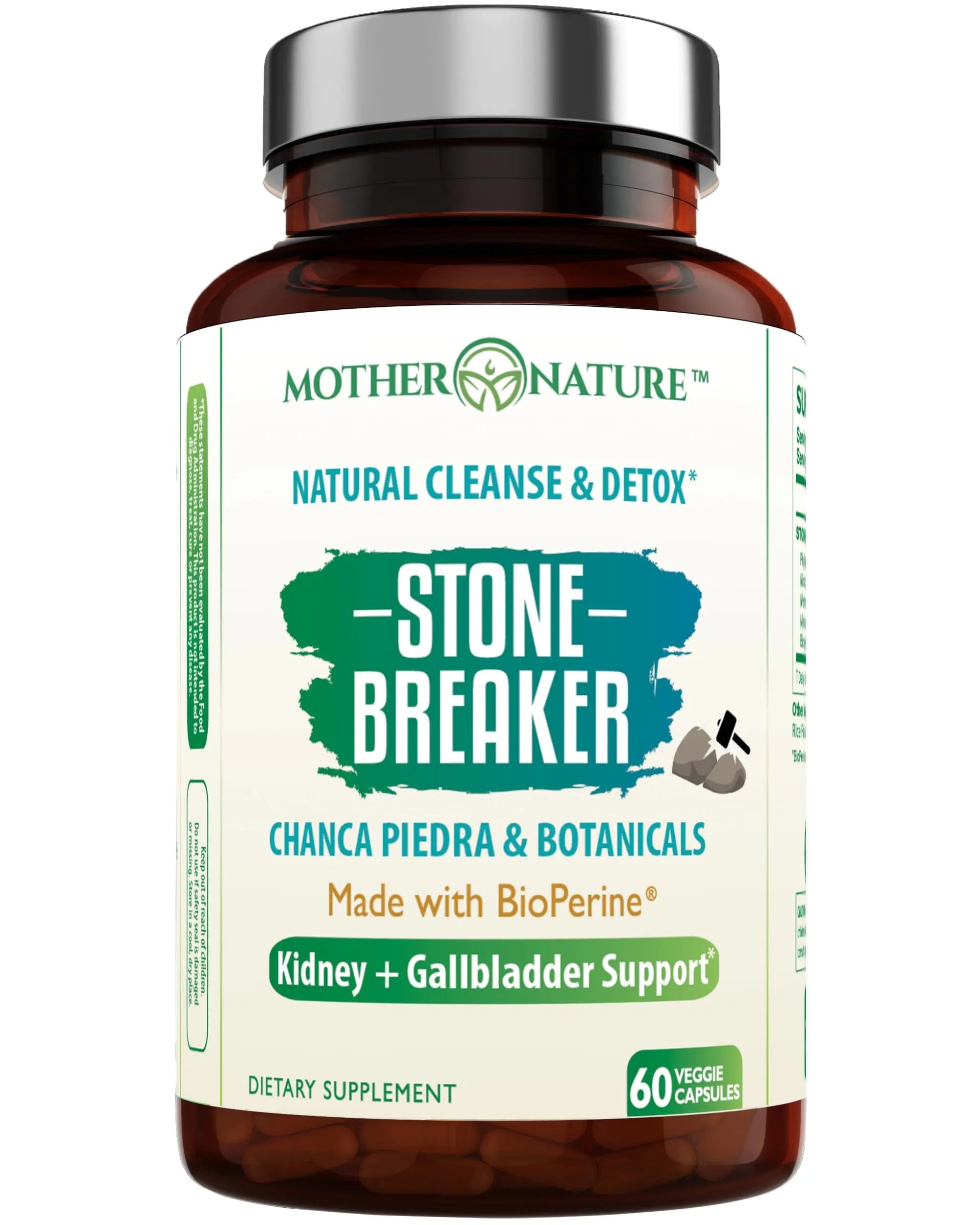 Stone Breaker Chanca Piedra Capsules, Dissolve Kidney & Gallbladder, Detoxify Urinary Tract, Flush Impurities, Kidney Support with Celery Seed Extract - 60 Veg Capsules Mother Nature Organics Superfoods for Organic Living uk supplements