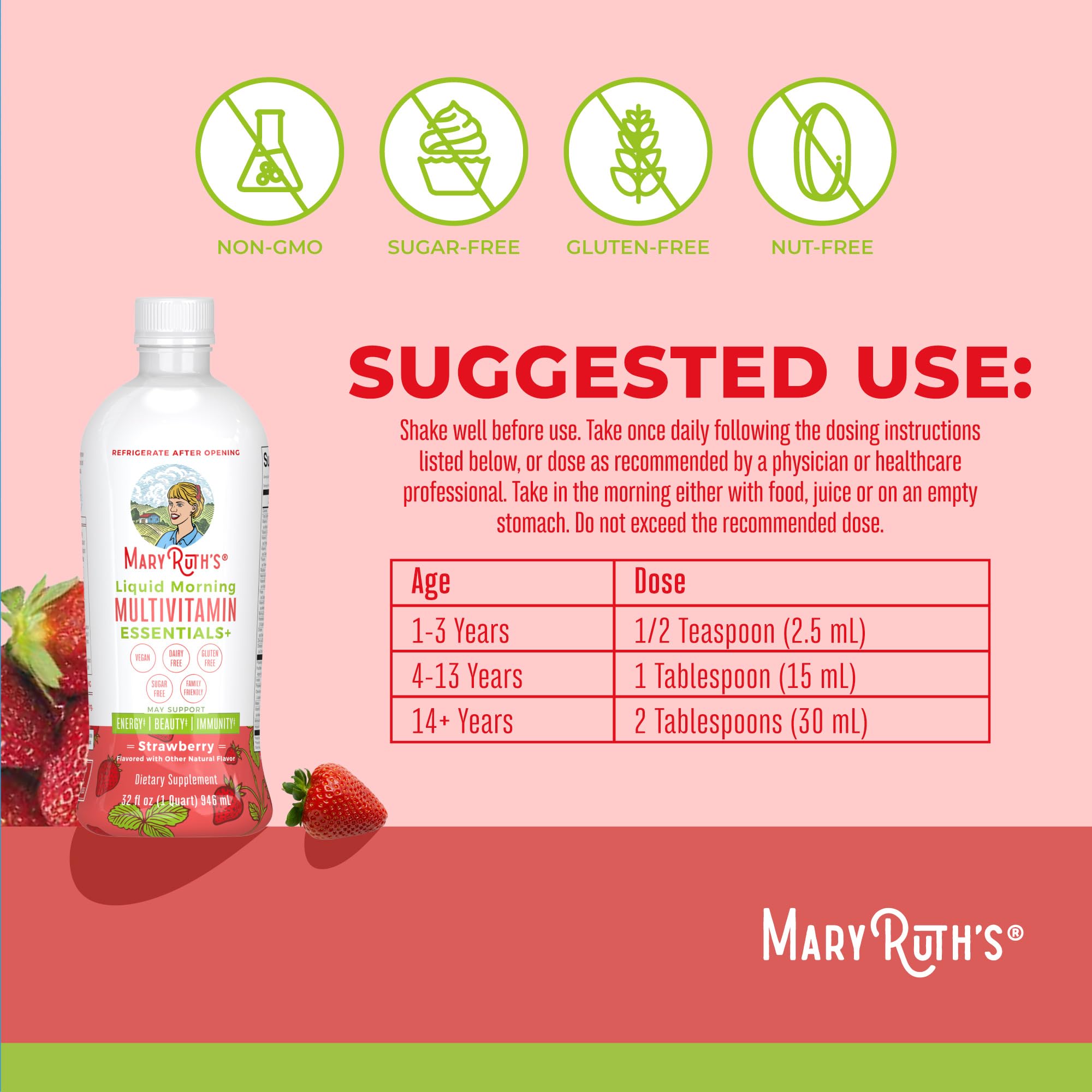 MaryRuth's Liquid Morning Multivitamin Essentials+ | Vitamin A C D E B6 B12 K2 Biotin Zinc | Mens Womens Multivitamin | Immune Support | Beauty | Sugar Free | Vitamins for Ages 1+ | Vegan | 32 Fl Oz MARYRUTH'S uk supplements