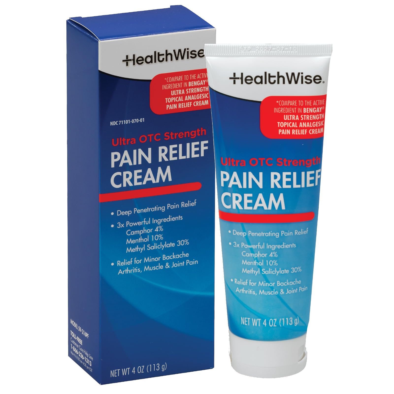 HealthWise Pain Relief Cream | Ultra OTC Strength | 4% Camphor + 10% Menthol + 30% Methly Saliclylate | Non-Greasy Formula | 4.0 Oz | Topical Analgesic HealthWise uk supplements