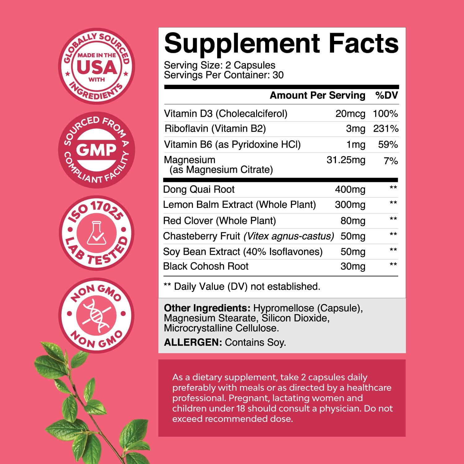 Complete Herbal Menopause Supplement for Women - Female Hormone Balance Capsules for Night Sweats Hot Flashes & Mood Swings with Dong Quai, Chaste Berry & Black Cohosh Root - 60 Count Natures Craft uk supplements