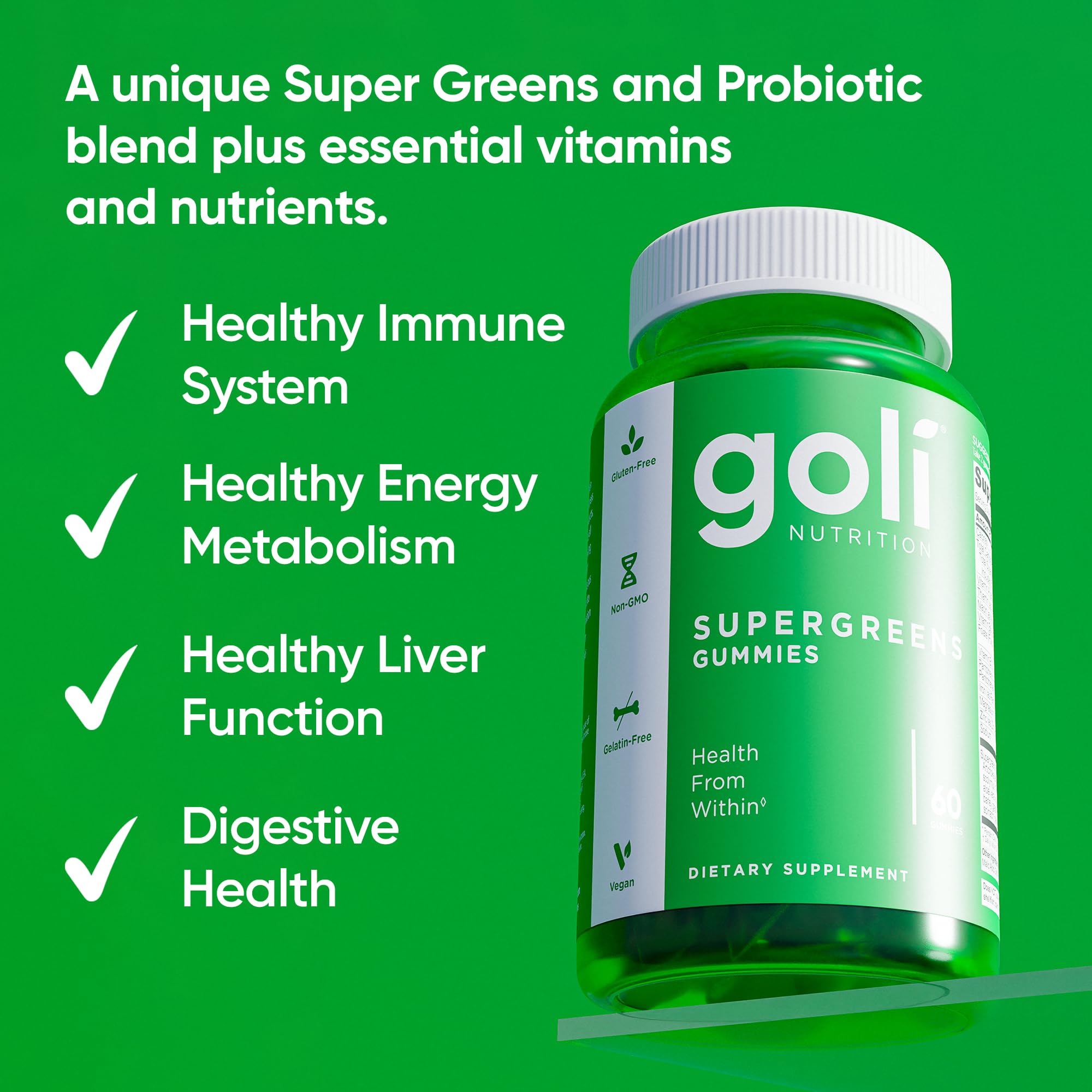 Goli Supergreens Gummies with Probiotics - Artichoke Leaf Extract, Spirulina, Kale, Vitamins A, B6, B12 - Vegan, Gluten-Free, Non-GMO Goli uk supplements