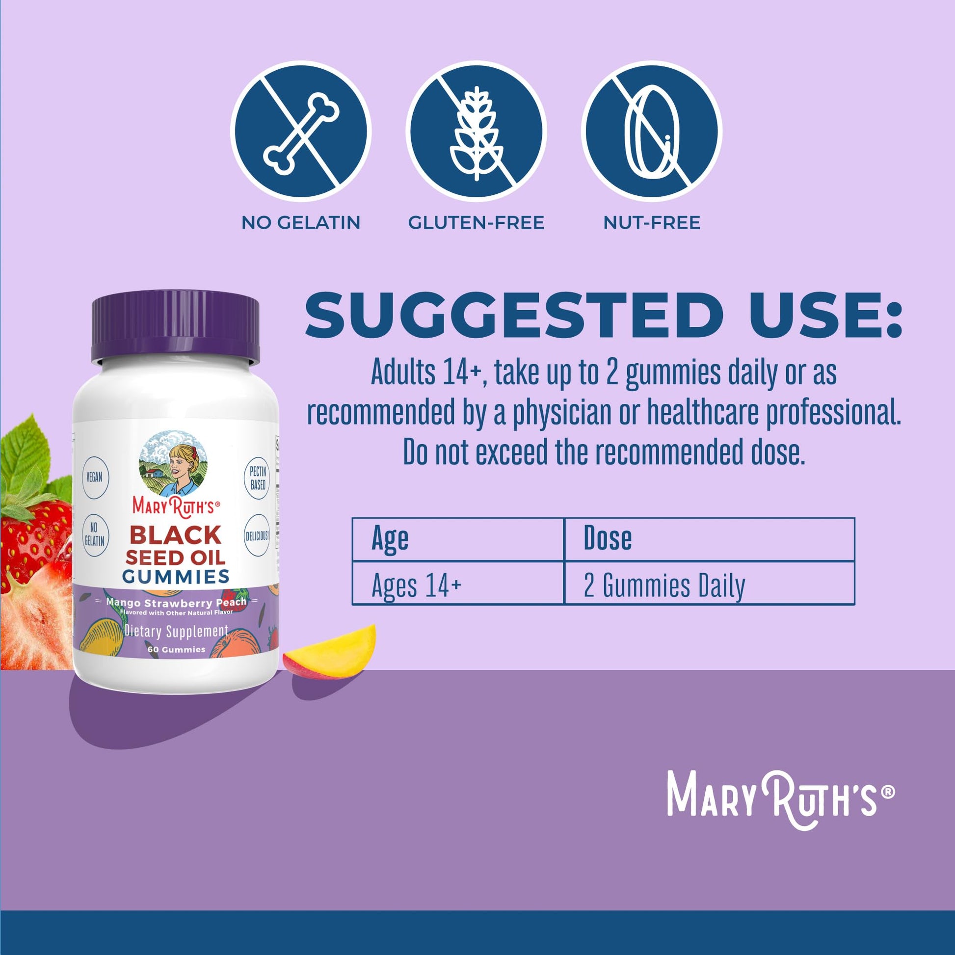 MaryRuth Organics Black Seed Oil Gummies | Black Cumin Seed Oil Supplement | Traditionally Used for Immune Support & Cardiovascular Health | Vegan | No Gelatin | Pectin Based | 60 Gummies MARYRUTH'S uk supplements