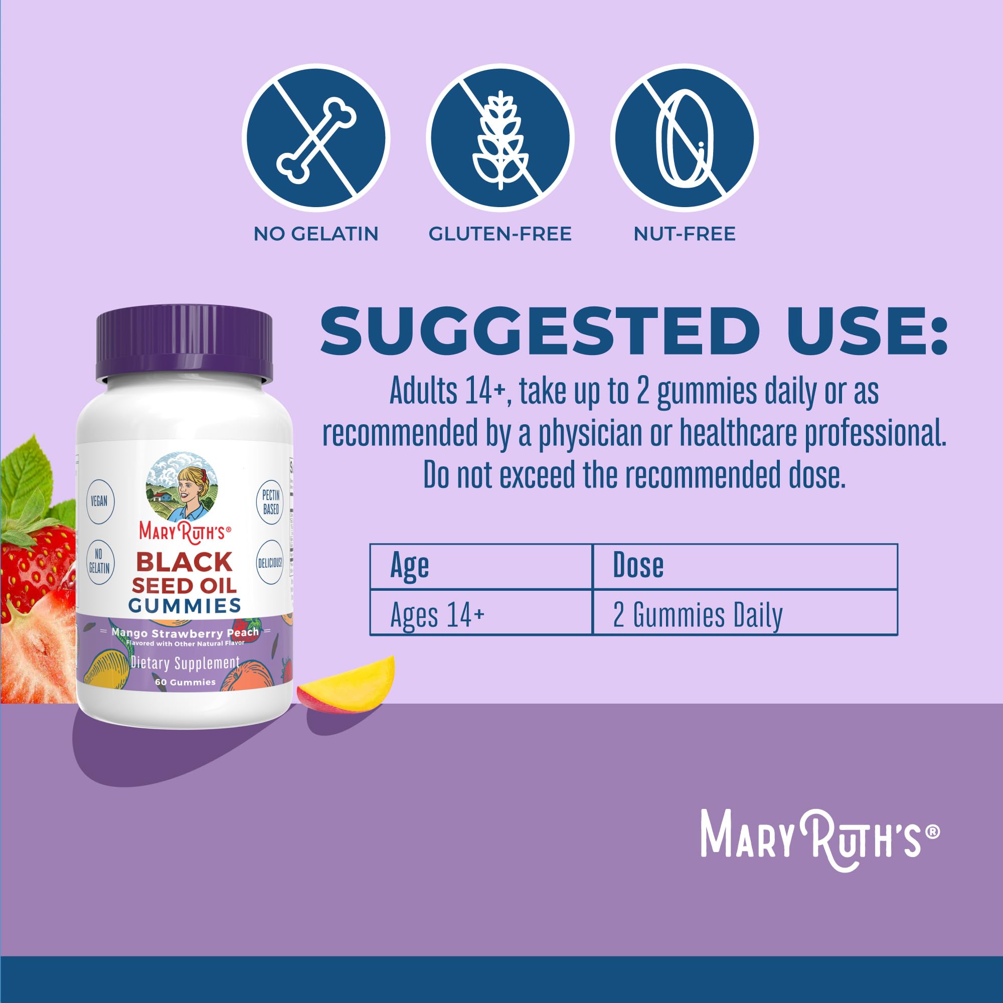 MaryRuth Organics Black Seed Oil Gummies | Black Cumin Seed Oil Supplement | Traditionally Used for Immune Support & Cardiovascular Health | Vegan | No Gelatin | Pectin Based | 60 Gummies MARYRUTH'S uk supplements