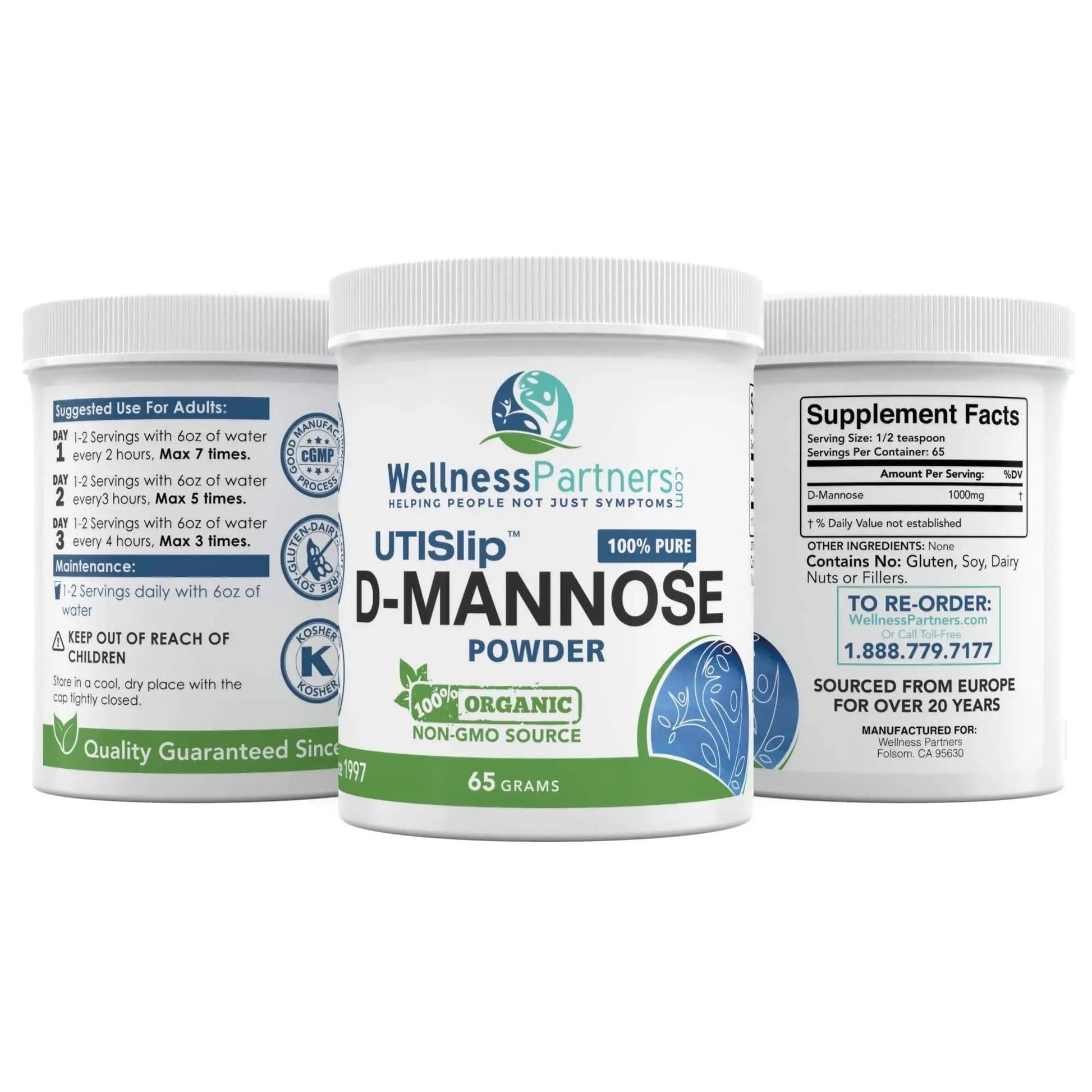 Now New UTI-Slip D Mannose Non GMO Organic Source Powder 65g jar WellnessPartners uk supplements