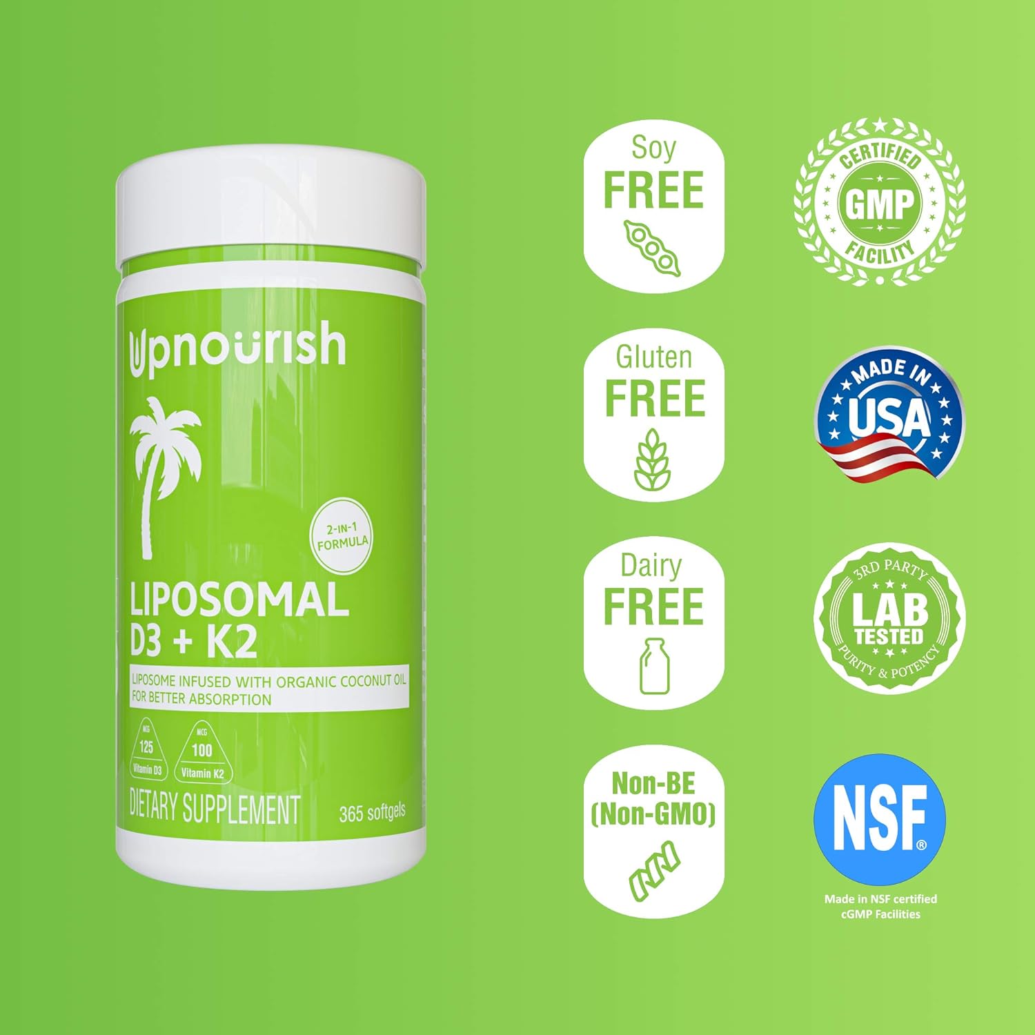 UpNourish Liposomal D3 & K2 MK-7, Advanced Absorption for Optimal Bone and Immun UpNourish uk supplements