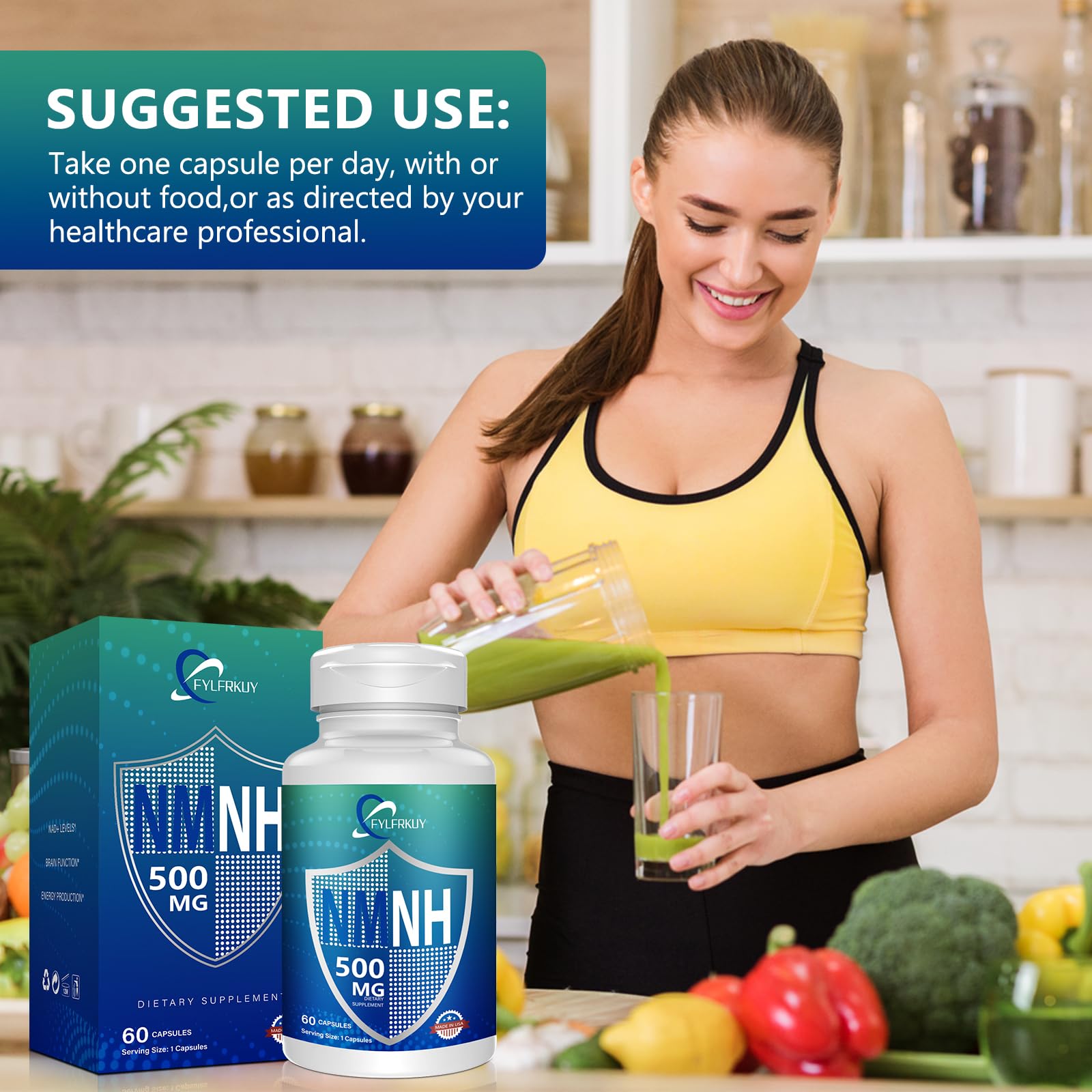 FYLFRKUY New NMNH 500mg Per Serving (Dihydronicotinamide Mononucleotide), NAD 𝐒𝐮𝐩𝐩𝐥𝐞𝐦𝐞𝐧𝐭𝐬 Pure Organic, More Effective Than NMN for Anti-Aging, Energy, Immunity, Focus - 60 Count FYLFRKUY uk supplements