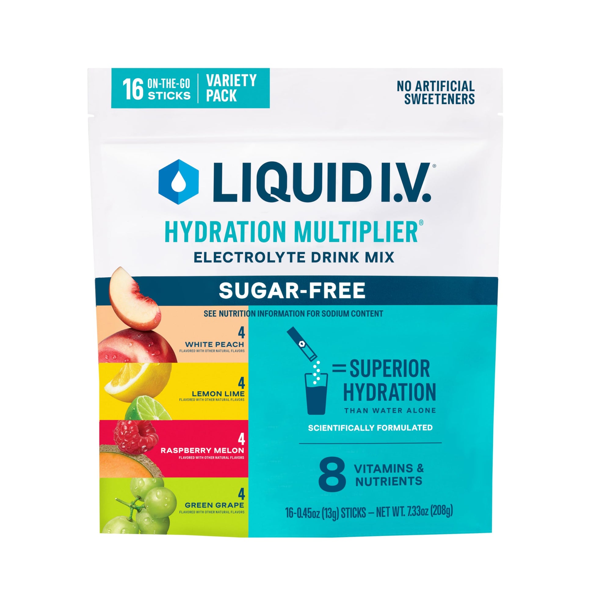 Liquid I.V.® Hydration Multiplier Sugar-Free Variety Pack - Raspberry Melon, Lemon Lime, White Peach, Green Grape (Variety Pack) Liquid I.V. uk supplements