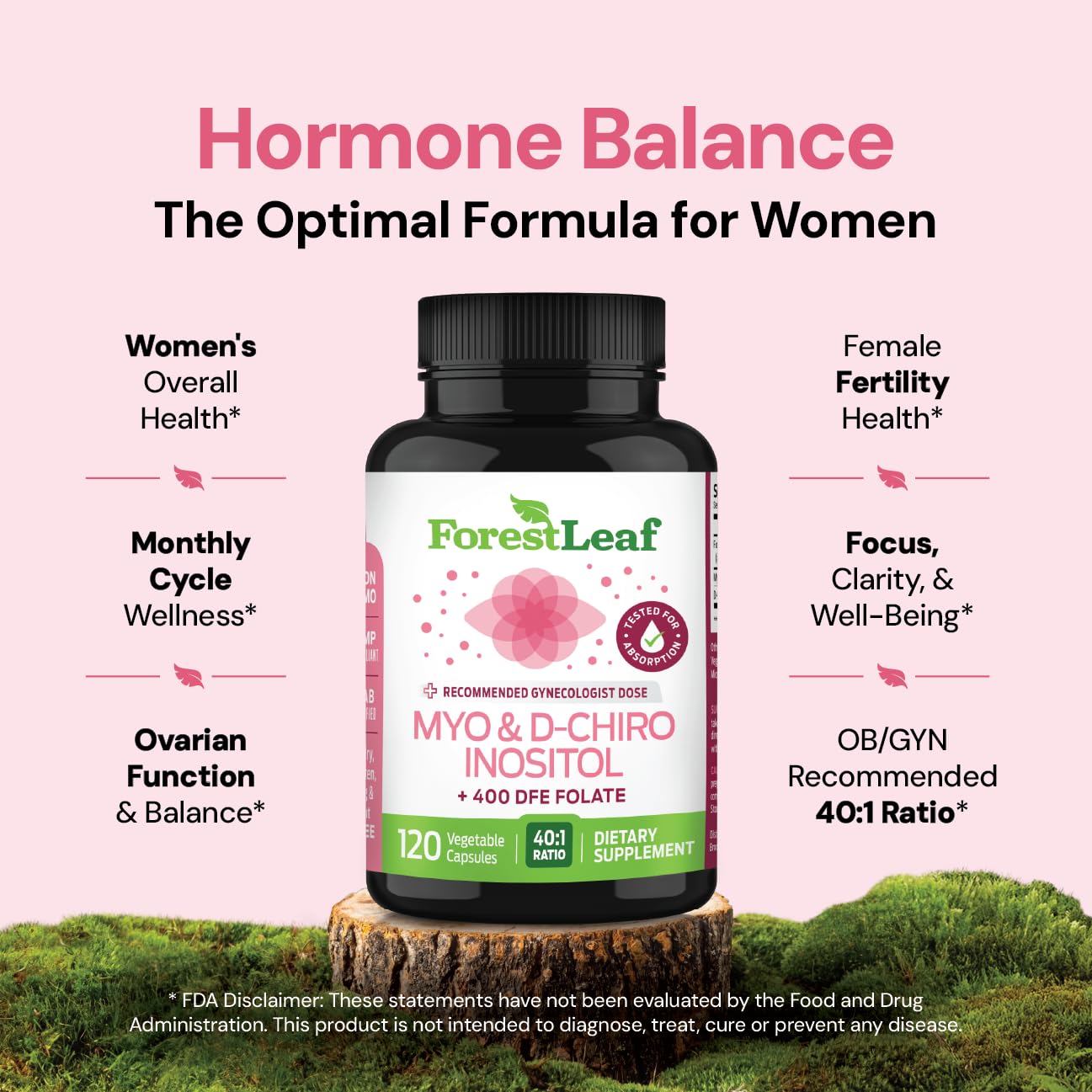 Myo-Inositol & D-Chiro Inositol Supplement for Women's Health | Fertility Supplements Women | Inositol 40:1 Ratio Support Ovarian Function & Healthy Hormone Balance Women | 2050mg | 120 Powder Caps ForestLeaf uk supplements