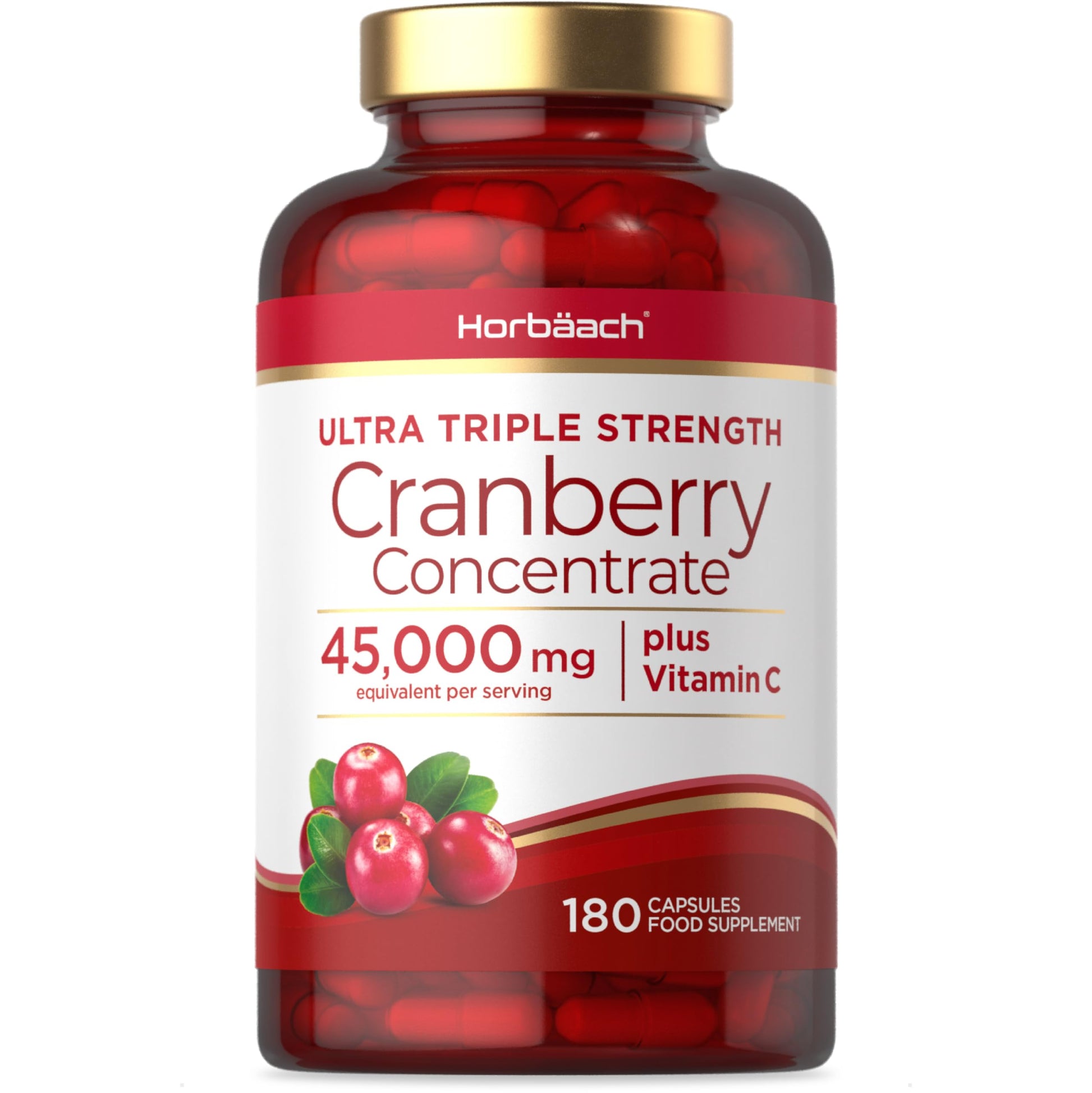 Cranberry Capsules 45,000 mg | High Strength Cranberry Extract with Vitamin C Horbäach uk supplements