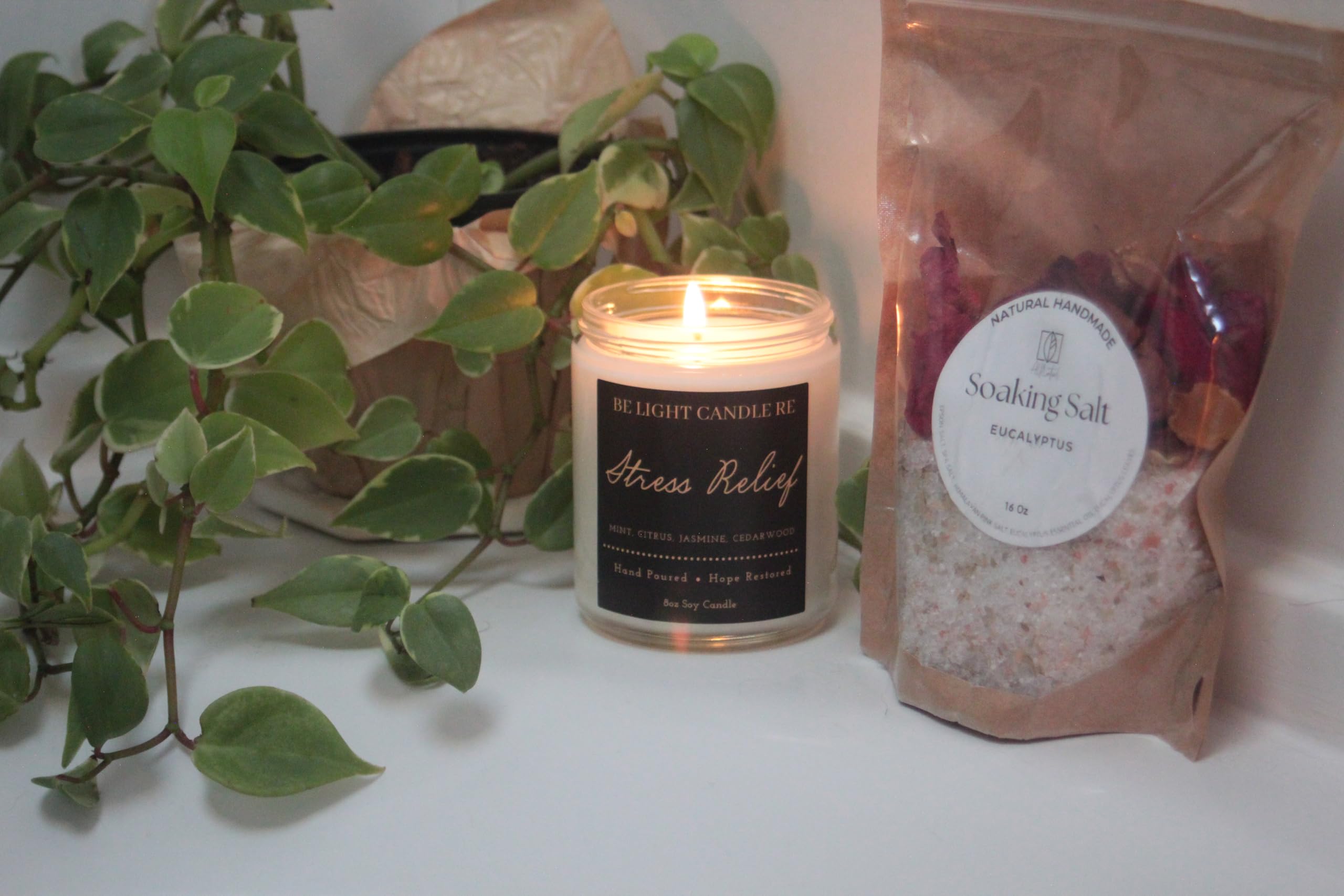 Stress Relief Candle | Purpose-Driven Soy Candles | Scented Candle for Home | 8oz Long Lasting Candle Be Light Candle RE uk supplements