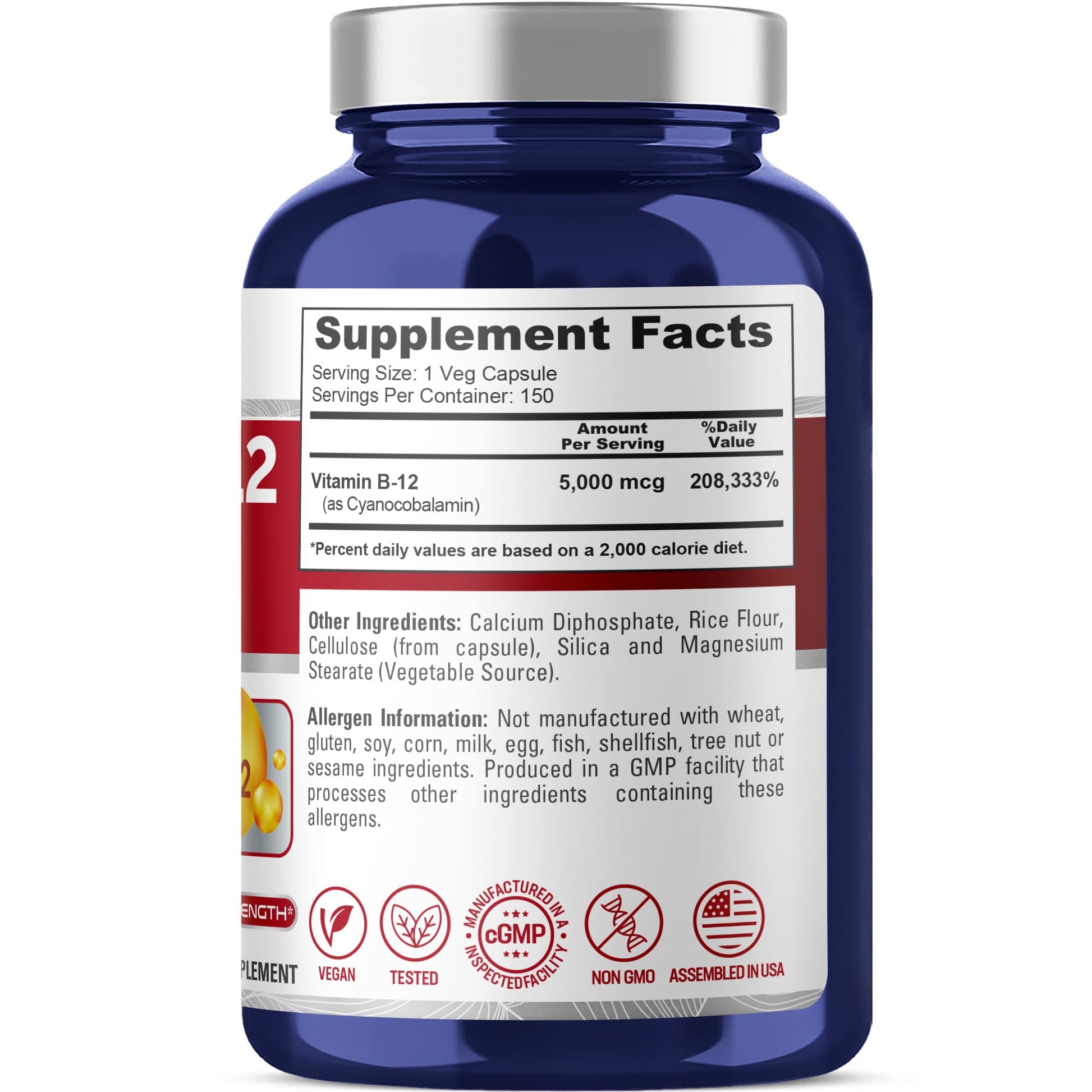 NusaPure Vitamin B12-5000 MCG 150 Veggie Capsules (Non-GMO, Vegan) - Max Strength Vitamin B12 NusaPure uk supplements