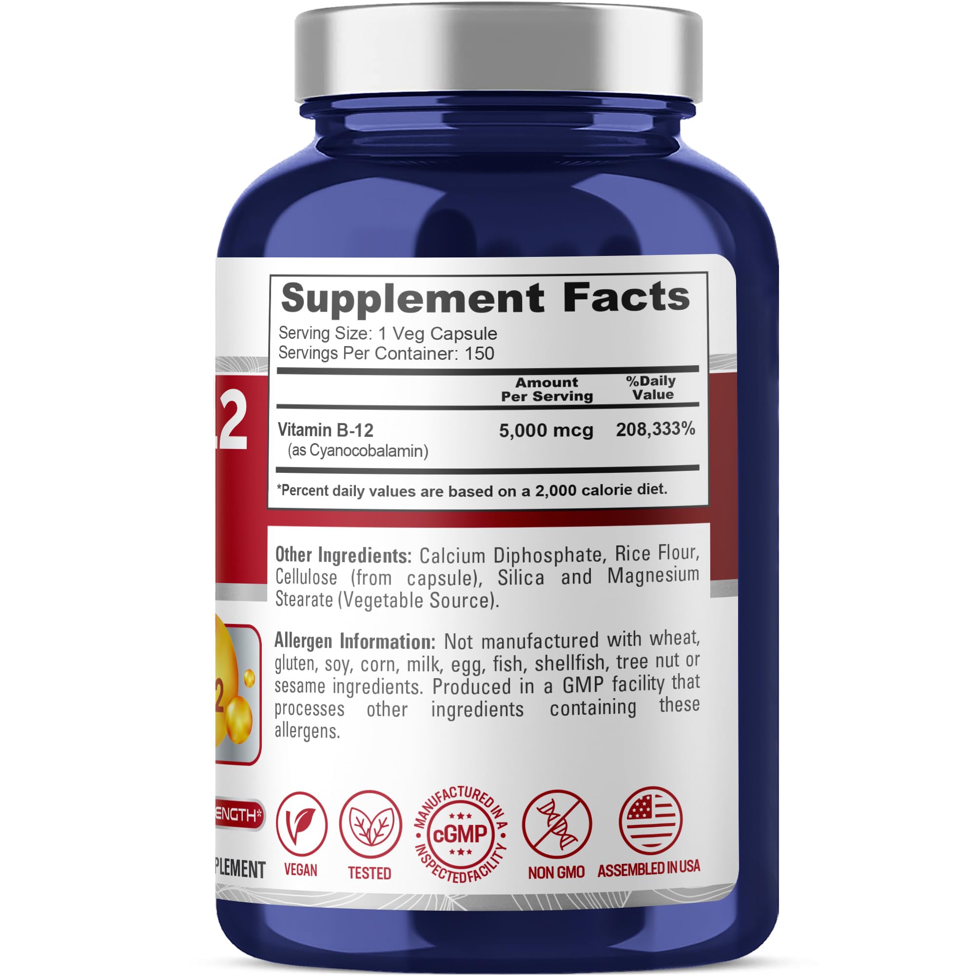 NusaPure Vitamin B12-5000 MCG 150 Veggie Capsules (Non-GMO, Vegan) - Max Strength Vitamin B12 NusaPure uk supplements