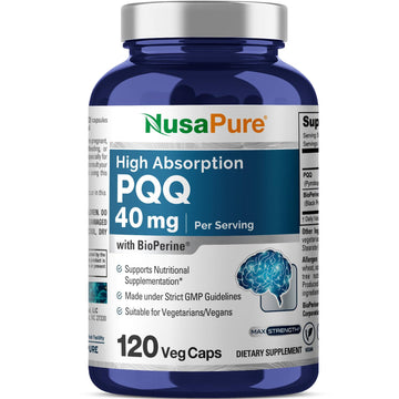 NusaPure PQQ Supplement 40 mg, 120 Veggie Capsules, Non-GMO, Pyrroloquinoline Quinone Disodium Salt, Bioperine & Vegan NusaPure uk supplements
