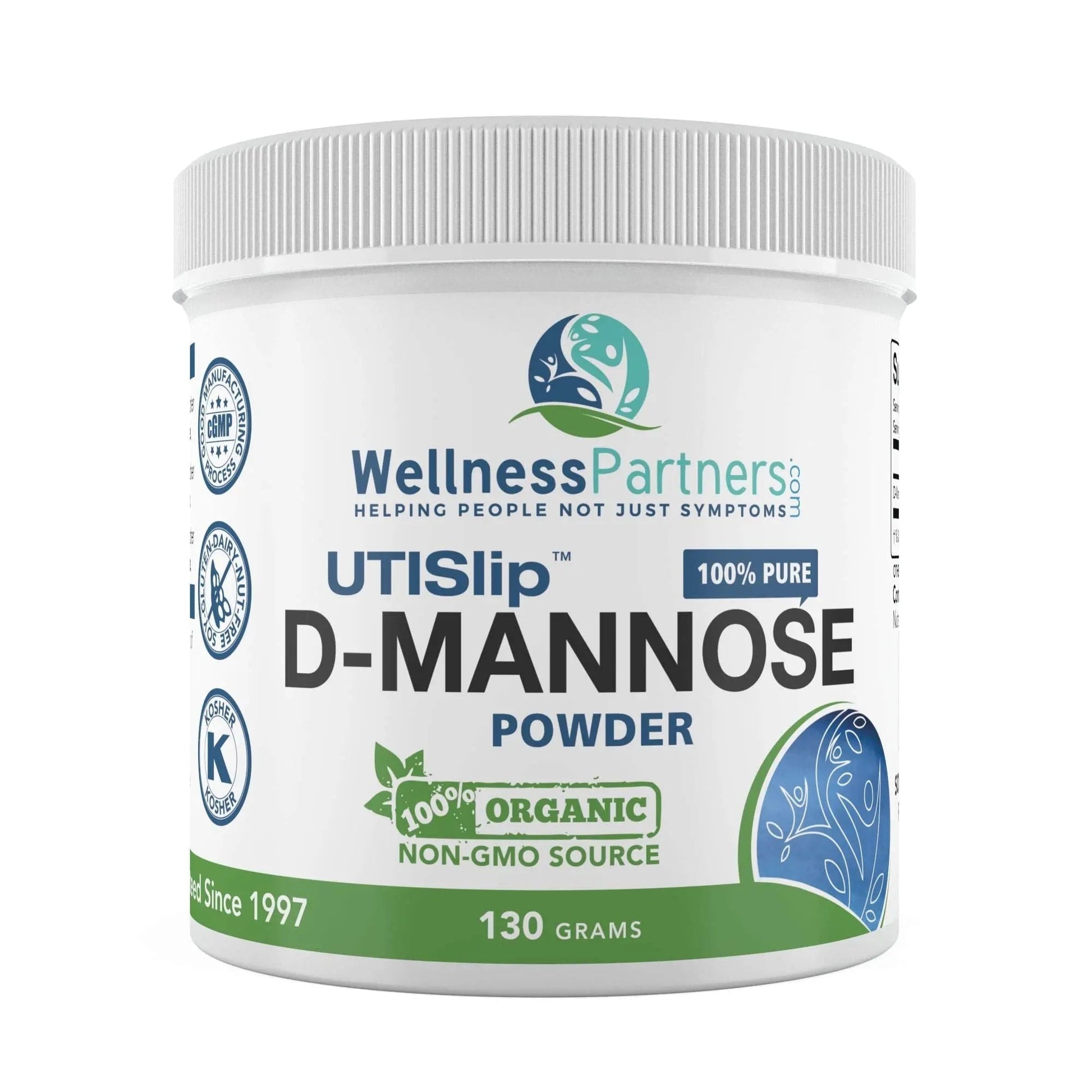 Now New UTI-Slip D Mannose Non GMO Organic Source Powder 130g jar. WellnessPartners uk supplements