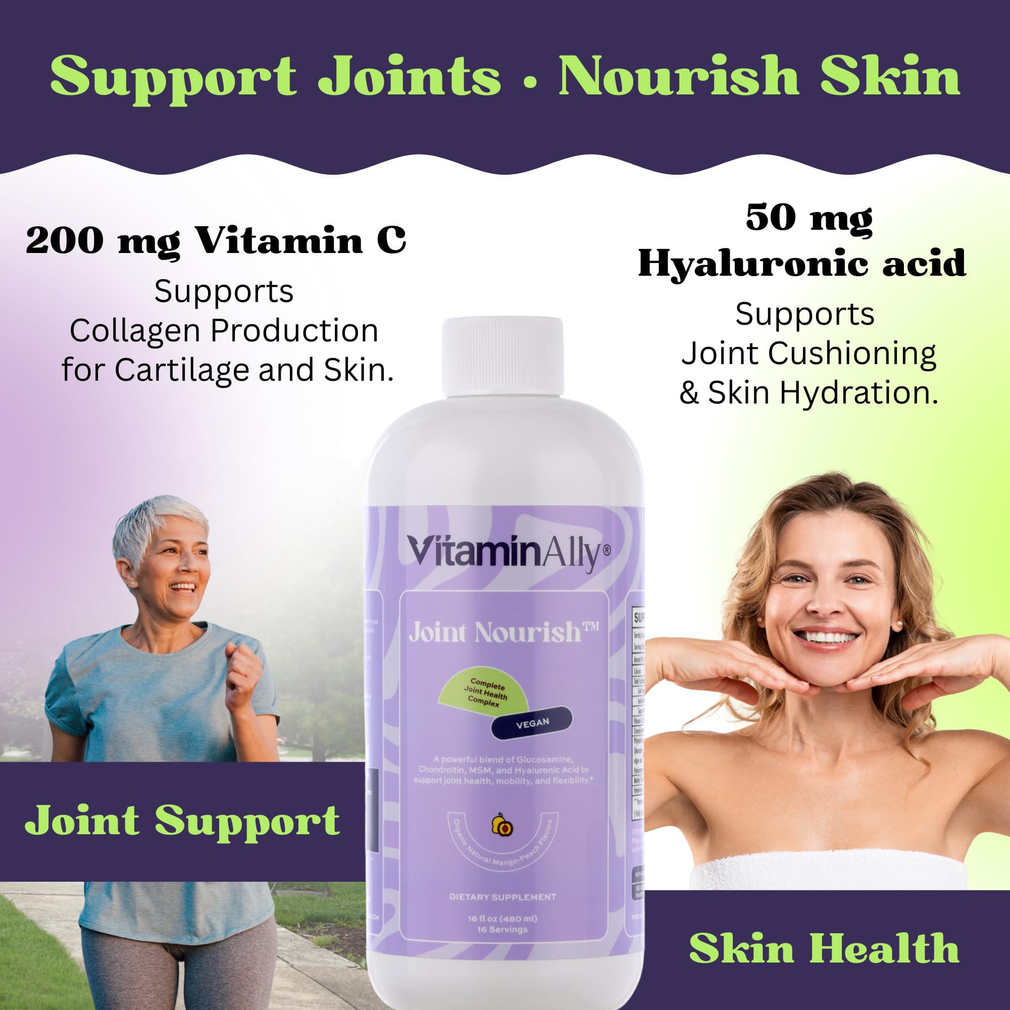Joint Nourish – 100% Vegan Liquid Joint Supplement | Vegan Glucosamine, Chondroitin, MSM, Hyaluronic Acid & Vitamin C | Mango-Peach | Supports Joint Mobility, Cartilage & Skin | Sugar-Free,16 Servings Vitaminally uk supplements