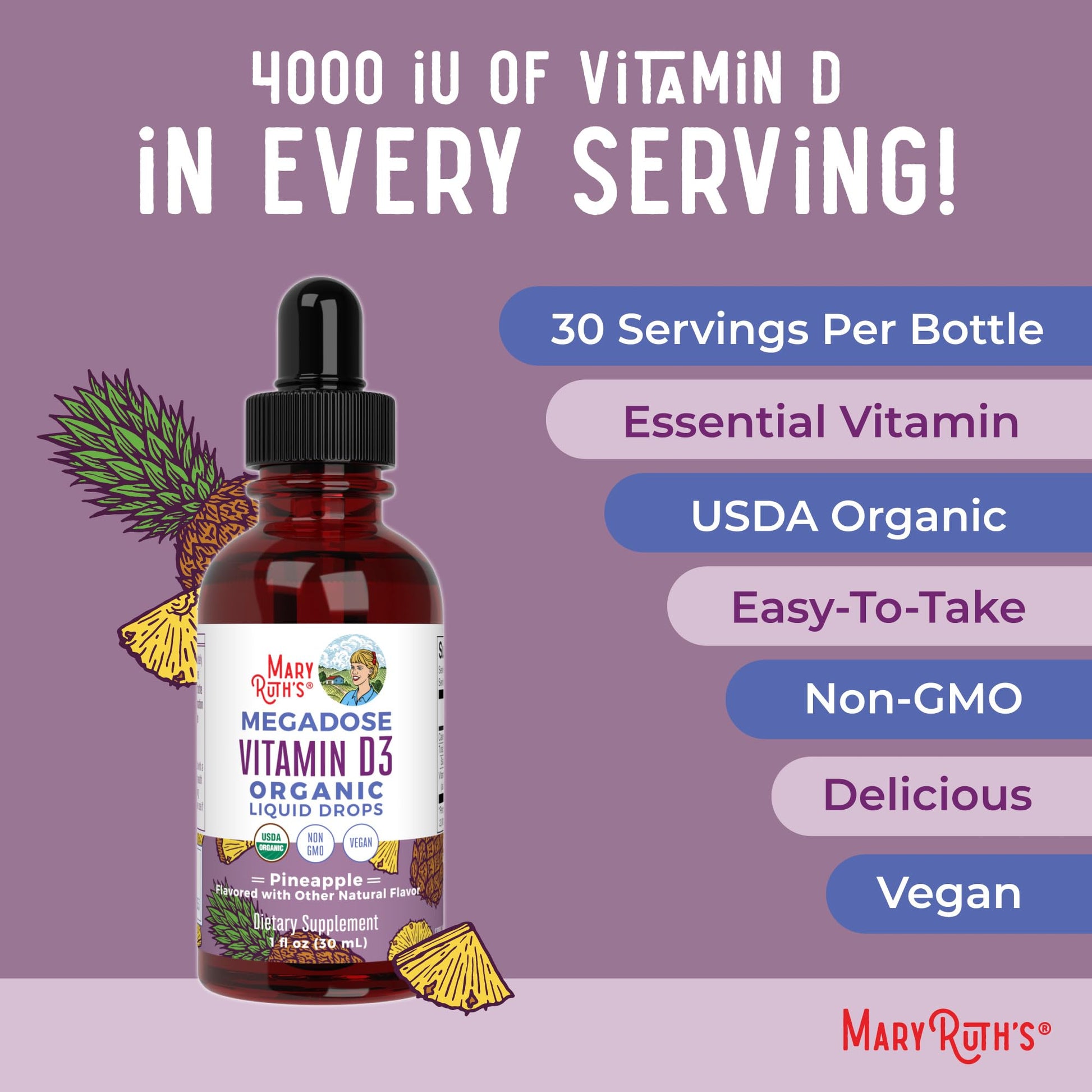 MaryRuth Organics Vitamin D3 Liquid Drops | Megadose 4000 IU | USDA Organic Liquid Vitamin D Spray for Adults & Kids | Immune Support & Bone Health | Vegan | Gluten Free | Non-GMO | 30 Servings MARYRUTH'S uk supplements