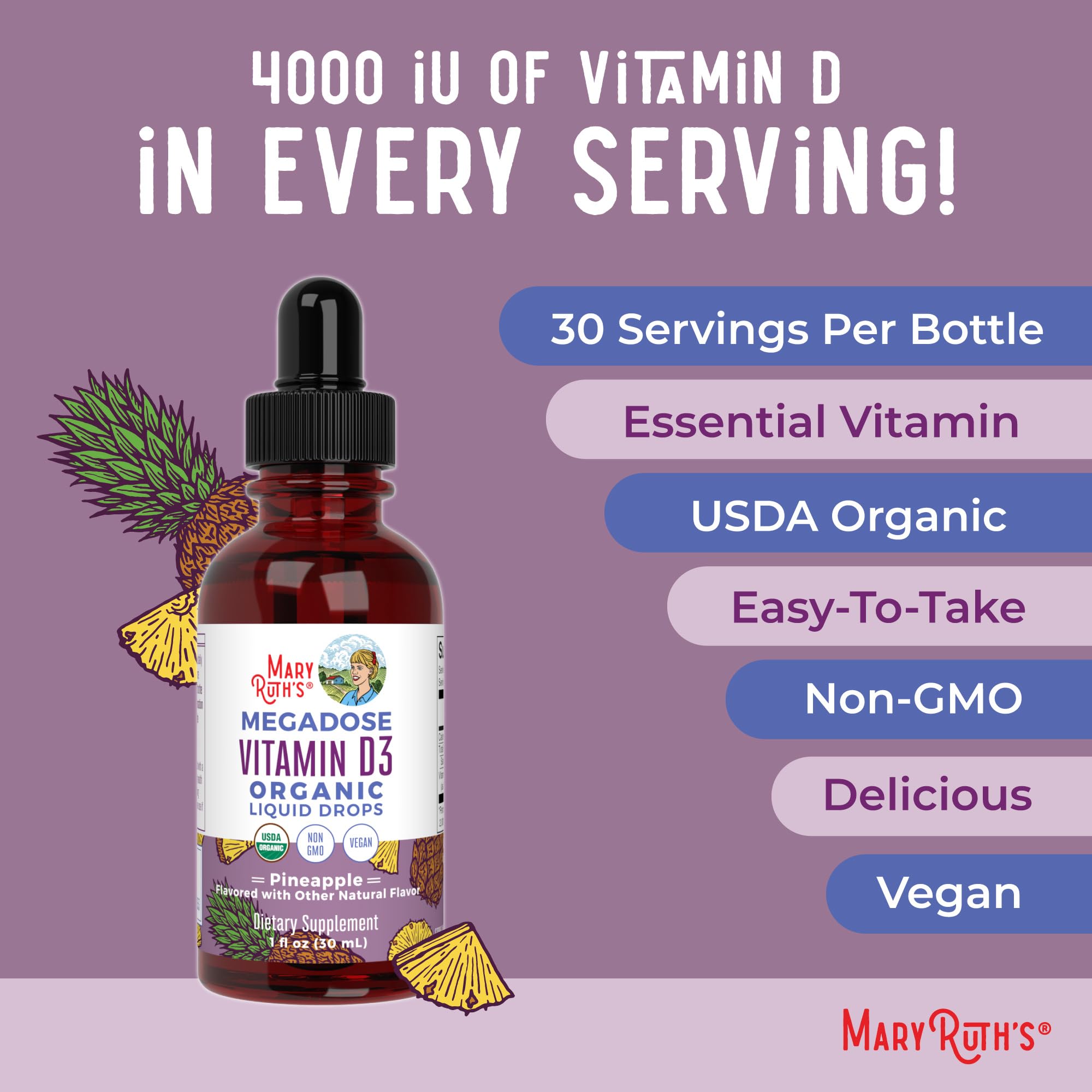 MaryRuth Organics Vitamin D3 Liquid Drops | Megadose 4000 IU | USDA Organic Liquid Vitamin D Spray for Adults & Kids | Immune Support & Bone Health | Vegan | Gluten Free | Non-GMO | 30 Servings MARYRUTH'S uk supplements