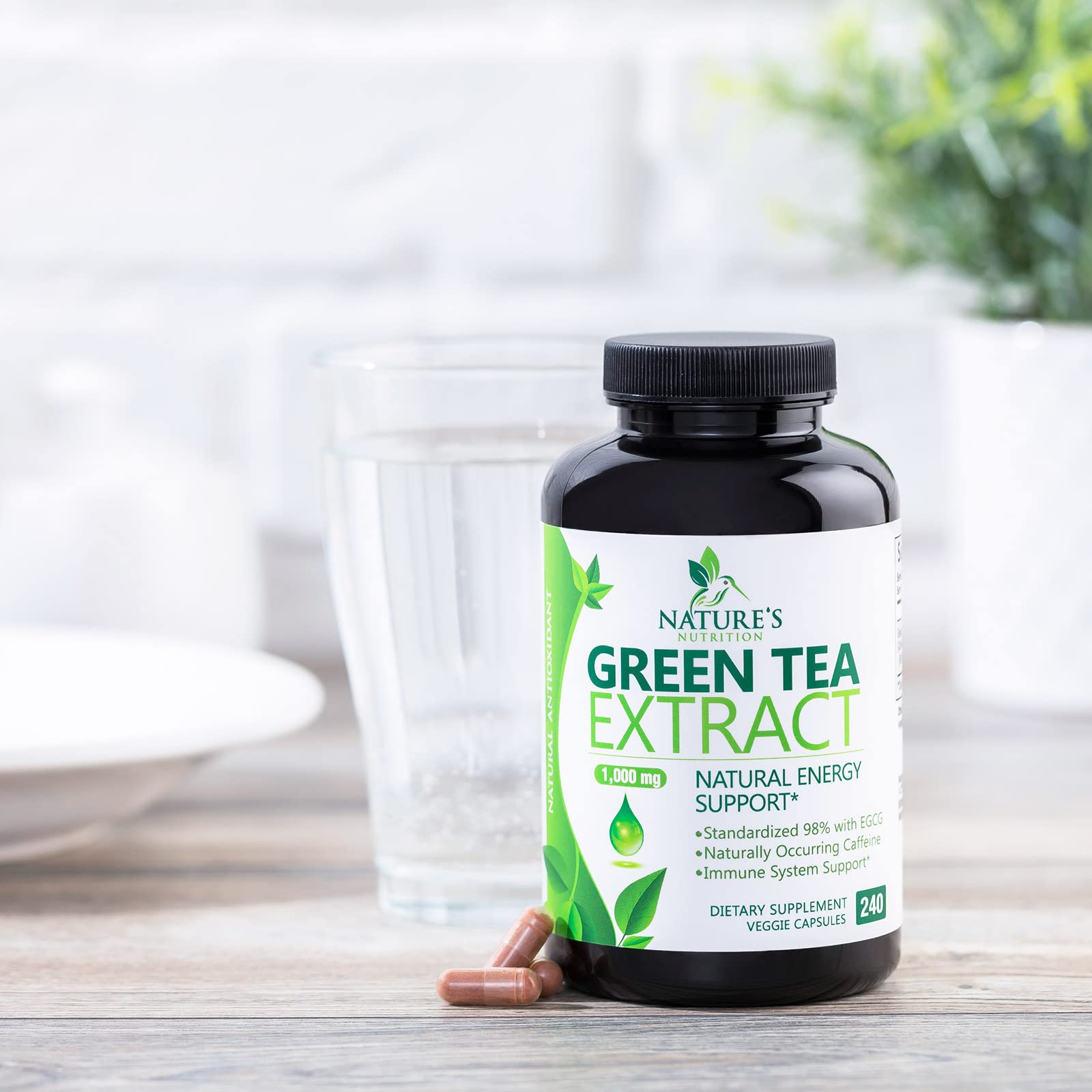 Green Tea Extract Capsules 1000mg 98% Standardized EGCG - 3X Strength for Natural Nature's Nutrition uk supplements
