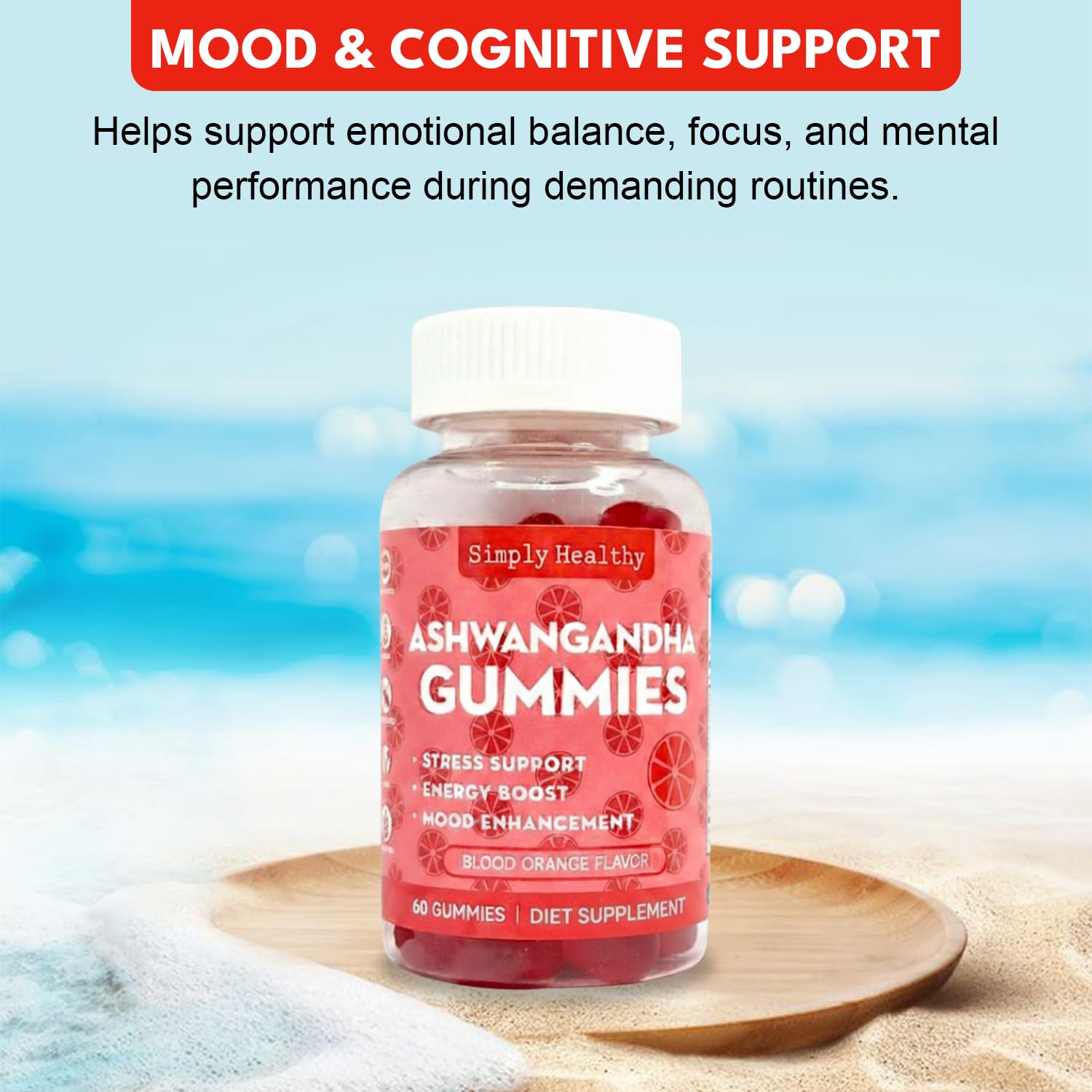 Simply Healthy Premium Ashwagandha Gummies, Stress Support with Blood Orange Flavor, Vegan, Easy to Chew, Daily Aid, Energy Booster, Mood Enhancer, for Both Men and Women, 60 Gummies Simply Healthy uk supplements