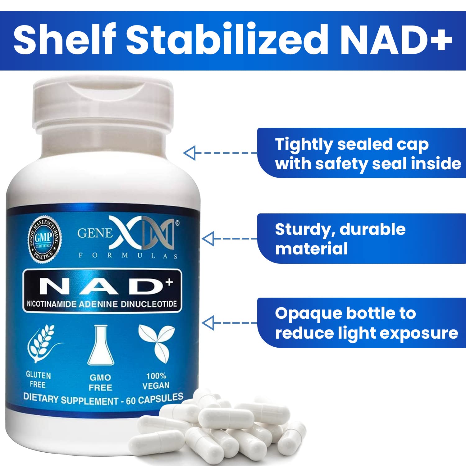 Genex Formulas NAD+ 250mg Serving 60 Capsules Nicotinamide Adenine Dinucleotide (Actual NAD+ Not a Precursor) (1) Genex Formulas uk supplements