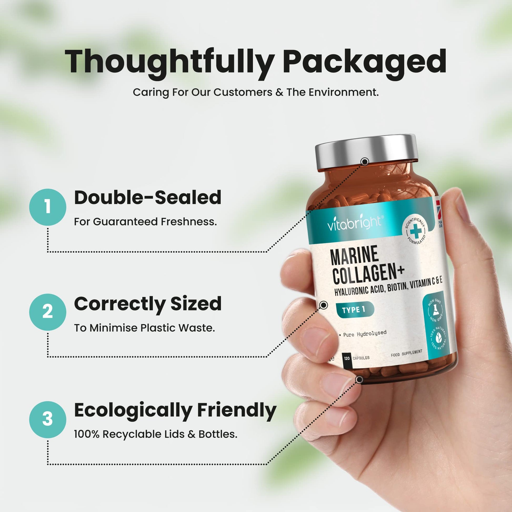 Marine Collagen Capsules 1000mg - 120 Capsules - 9 Powerful Skin Supporting Nutrients VitaBright uk supplements