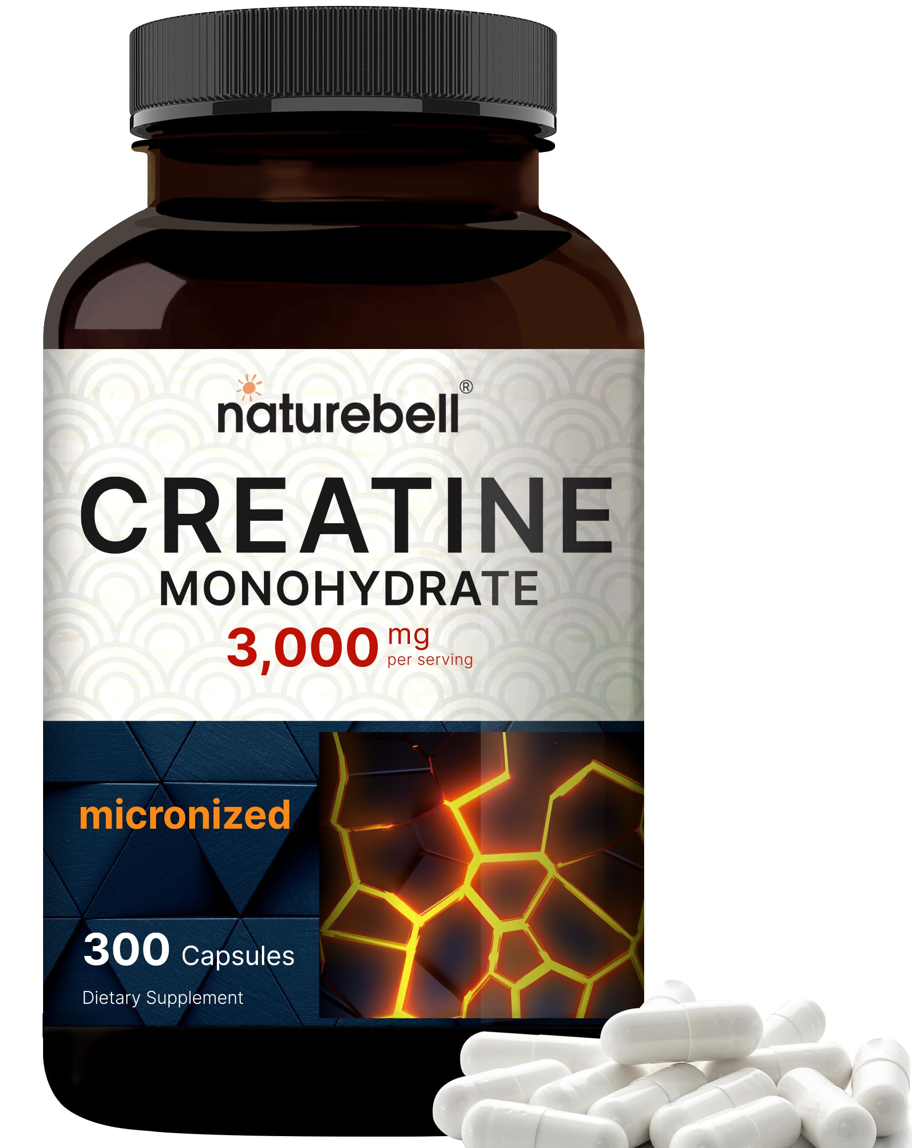 Creatine Monohydrate 3,000mg Per Serving, 300 Capsules – Micronized – Unflavored NatureBell uk supplements