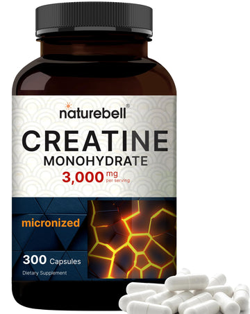 Creatine Monohydrate Capsules 3,000mg Per Serving, 300 Count | Micronized, Unflavored Creatine Pills | Pre-Workout & Muscle Strength Support | Easy to Swallow, Filler-Free | 50 Servings NatureBell uk supplements