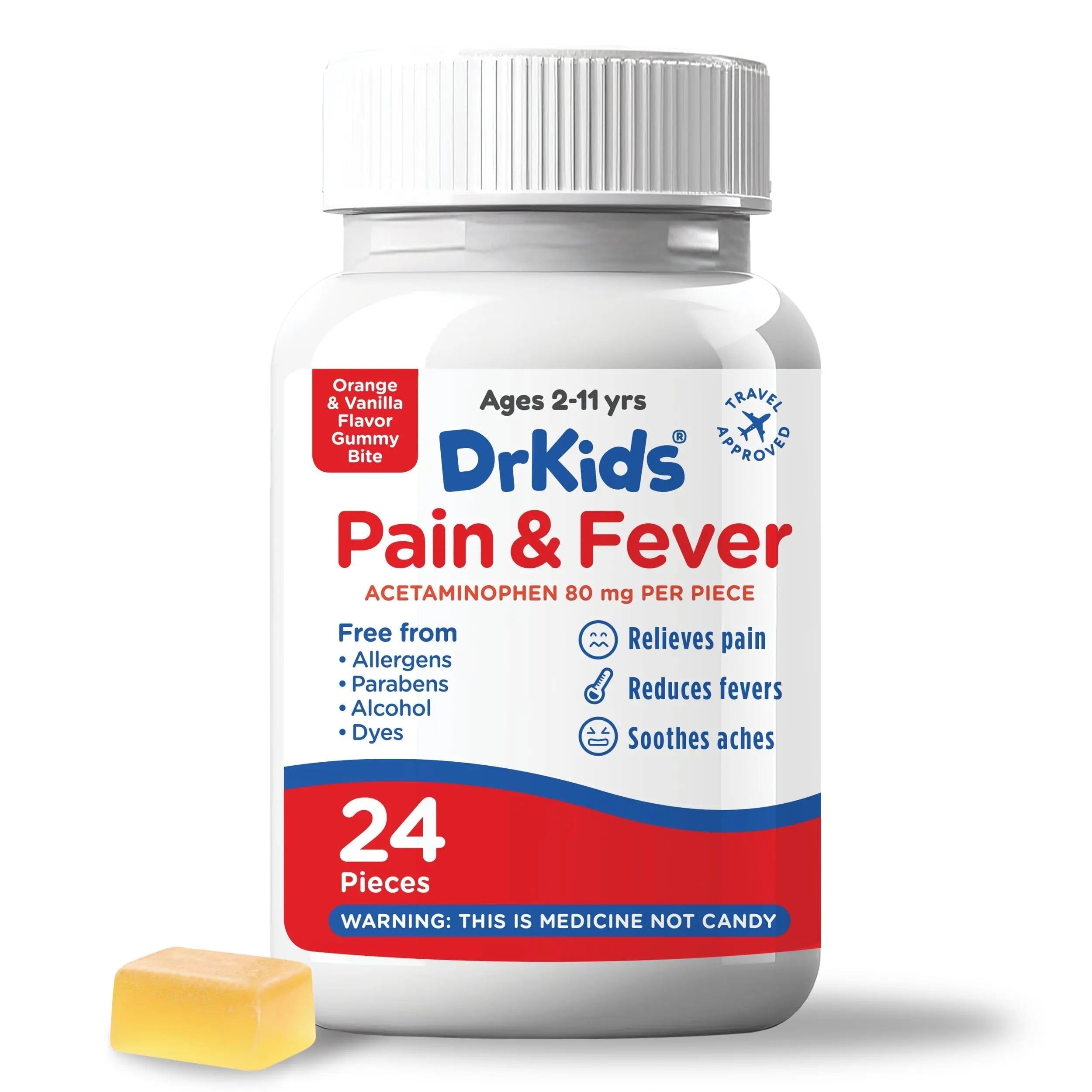 Dr. Kids Children’s Pain and Fever Gummy Bite - Chewable Acetaminophen for Kids Ages 2-11, Pre-Measured Soft Chews for Headache, Sore Throat, Cold and Flu, Orange Vanilla Flavor, 24 Count Dr. Kids uk supplements