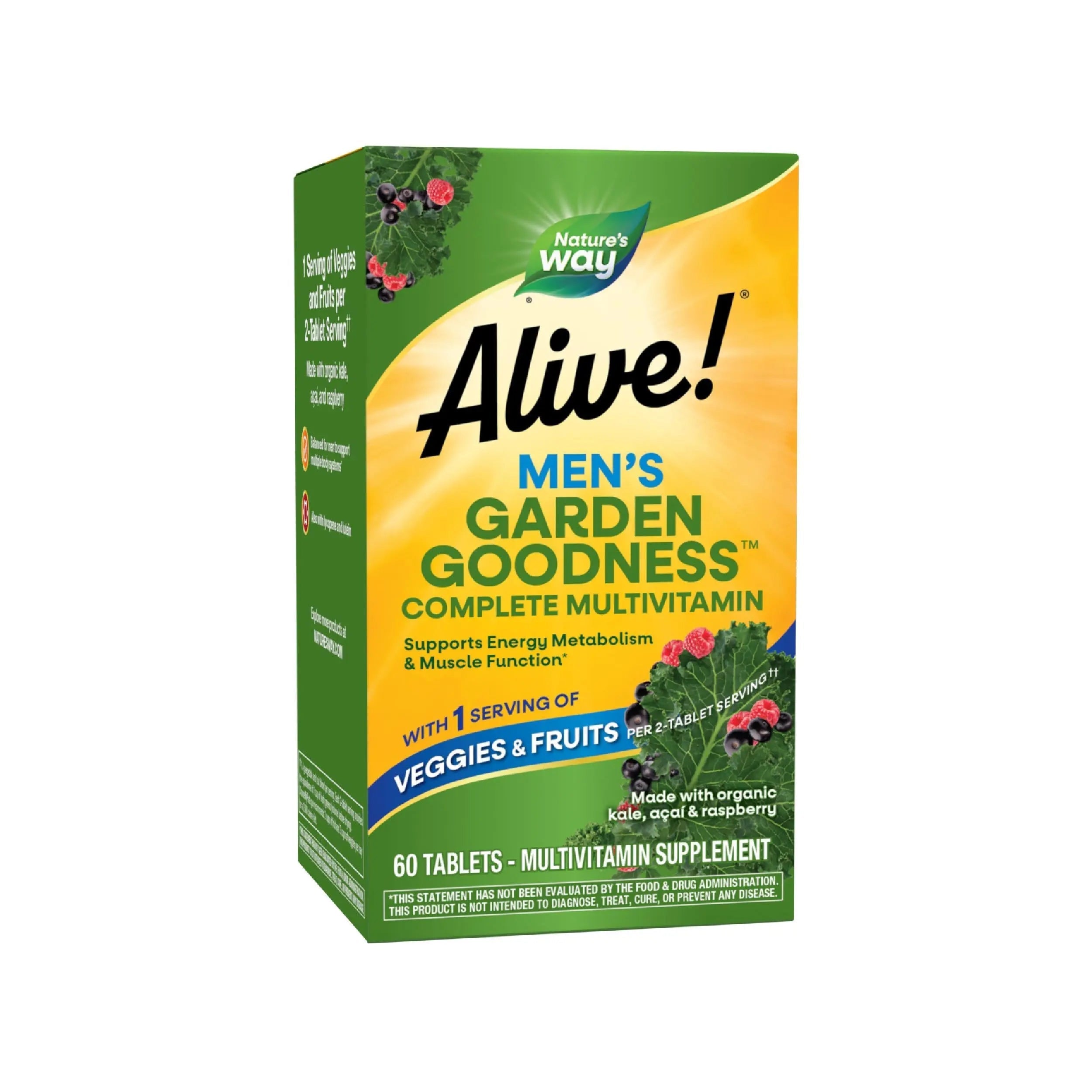 Nature's Way Alive! Garden Goodness Men's Multivitamin, Veggie & Fruit Blend (1400mg per serving), Made with Organic Kale, 60 Count Nature's Way uk supplements