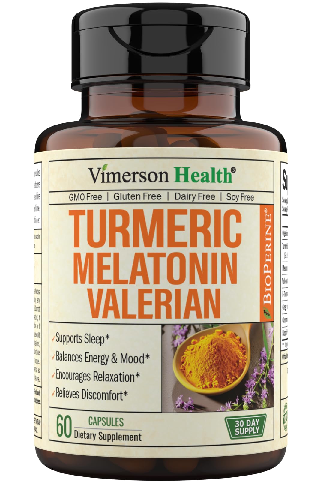 Turmeric, Melatonin & Valerian Root Sleep Aid Supplement. Natural Sleep Aid for Adults Vimerson Health uk supplements