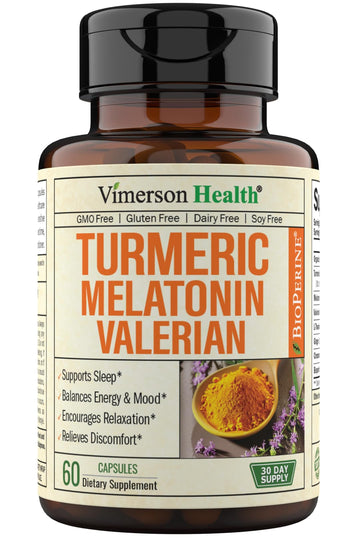 Turmeric, Melatonin & Valerian Root Sleep Aid Supplement. Natural Sleep Aid for Adults Vimerson Health uk supplements