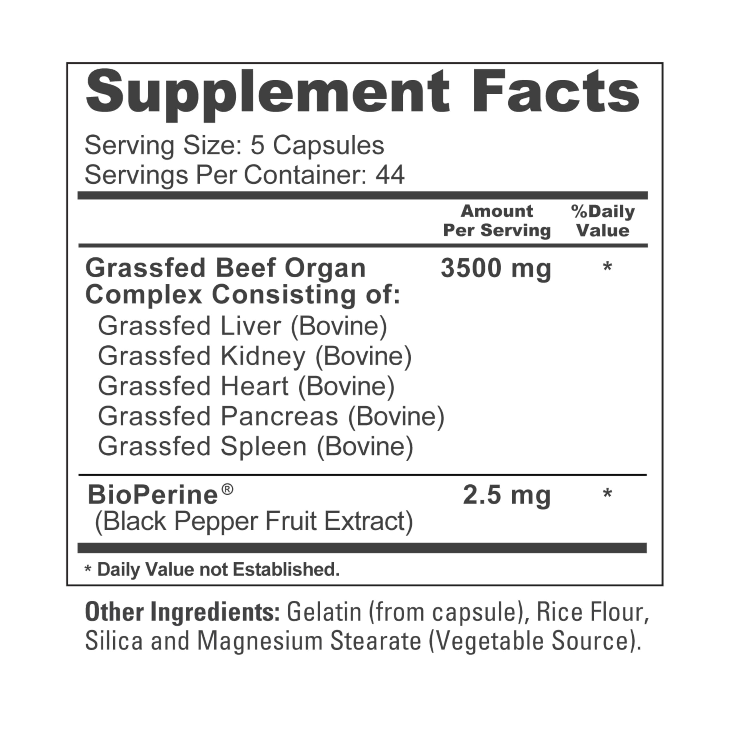 NusaPure Grass Fed Beef Organ Complex | 220 Capsules | Pasture Raised | with Desiccated Liver, Kidney, Pancreas, Heart, Spleen | Soyfree Non-GMO, Bioperine NusaPure uk supplements
