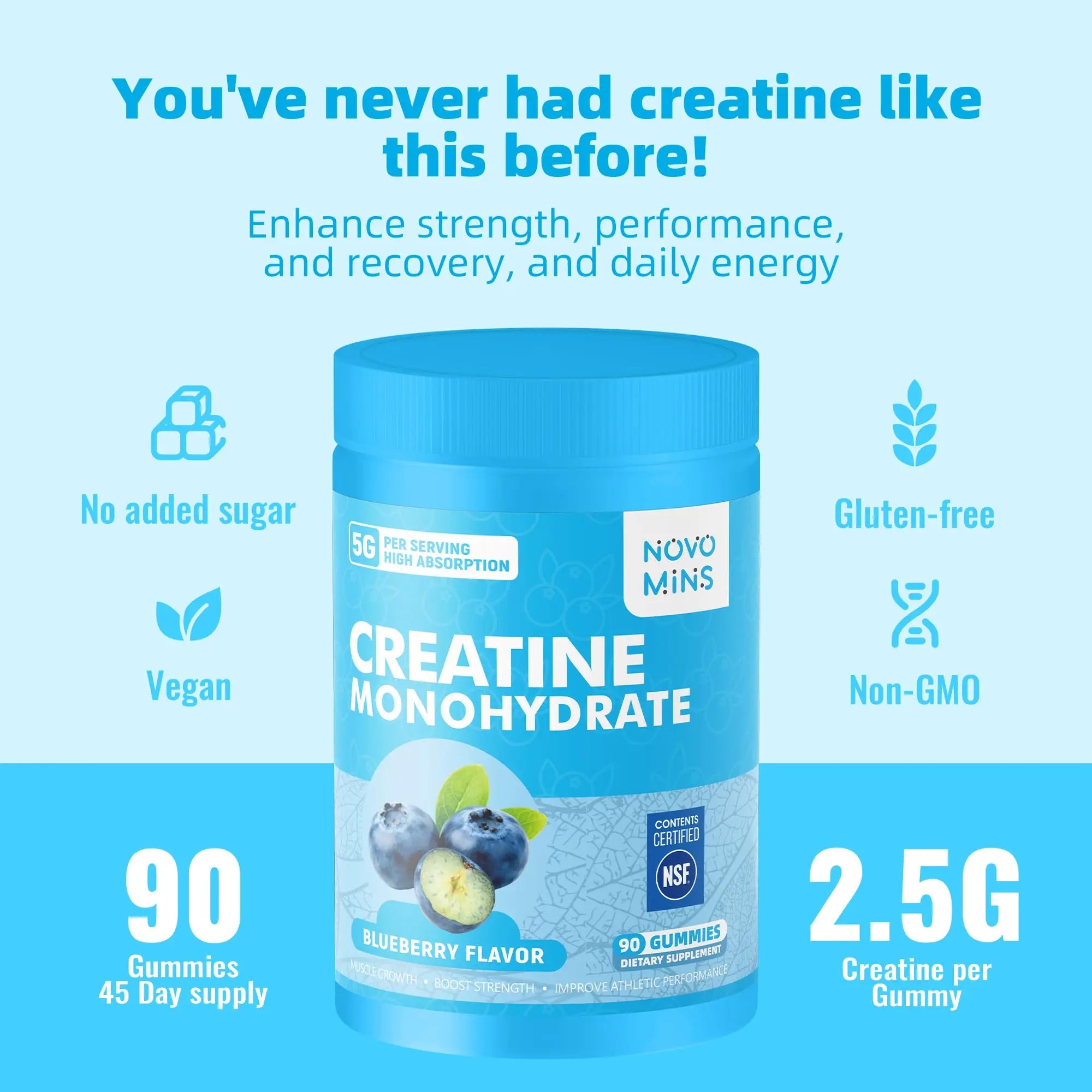 novomins Creatine Monohydrate Gummies 5000mg for Men & Women, Chewables Creatine Monohydrate for Muscle Strength, Muscle Builder, Energy Boost, Pre-Workout Supplement novomins uk supplements