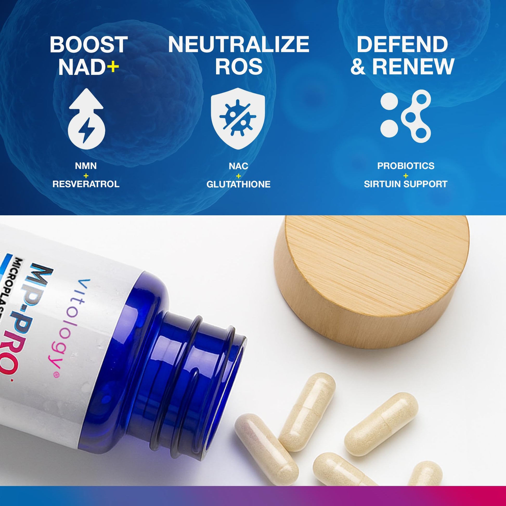 Vitology MP-PRO Microplastics Defense | 15 Billion CFU Probiotic + Antioxidant Blend | NMN, NAC, Glutathione, Resveratrol & Charcoal | Supports Cellular Detox, Longevity & Gut Health – 60 Capsules Vitology uk supplements