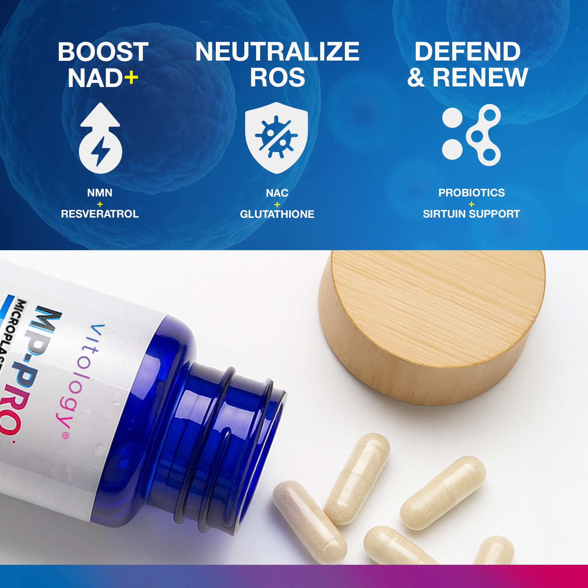 Vitology MP-PRO Microplastics Defense | 15 Billion CFU Probiotic + Antioxidant Blend | NMN, NAC, Glutathione, Resveratrol & Charcoal | Supports Cellular Detox, Longevity & Gut Health – 60 Capsules Vitology uk supplements