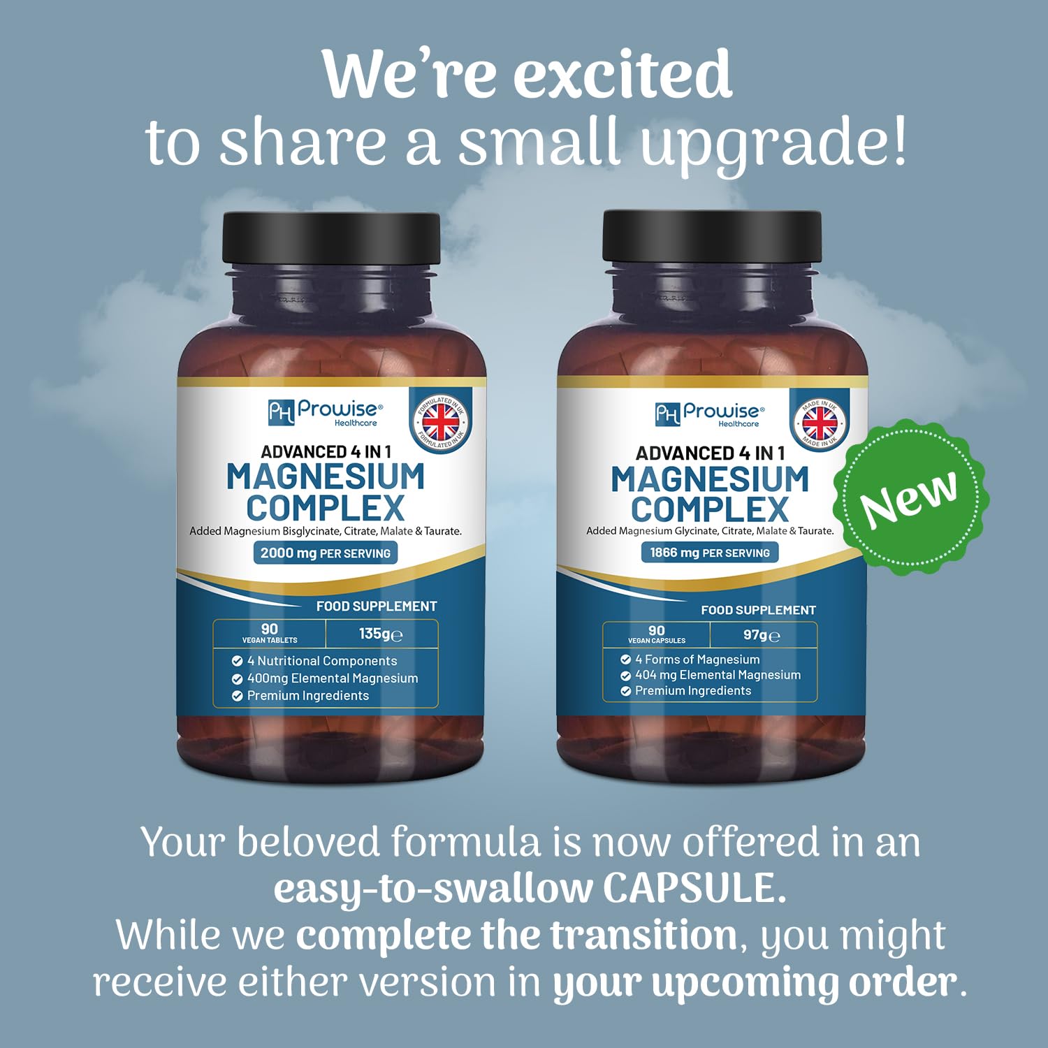 Magnesium Glycinate Complex 4 in 1-1866mg per Serving | Precise 404mg Elemental Magnesium dose | Added Magnesium Glycinate, Citrate, Malate & Taurate | 90 Vegan Capsules - by Prowise PH PROWISE Healthcare uk supplements