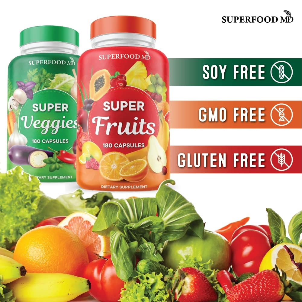 Superfood Fruit and Veggie Supplement - 360 Whole Super Fruit and Vegetable Supplements & Vitamin with Beta-Carotene, Soy Free- 180 Count (Pack of 2) Superfood MD uk supplements