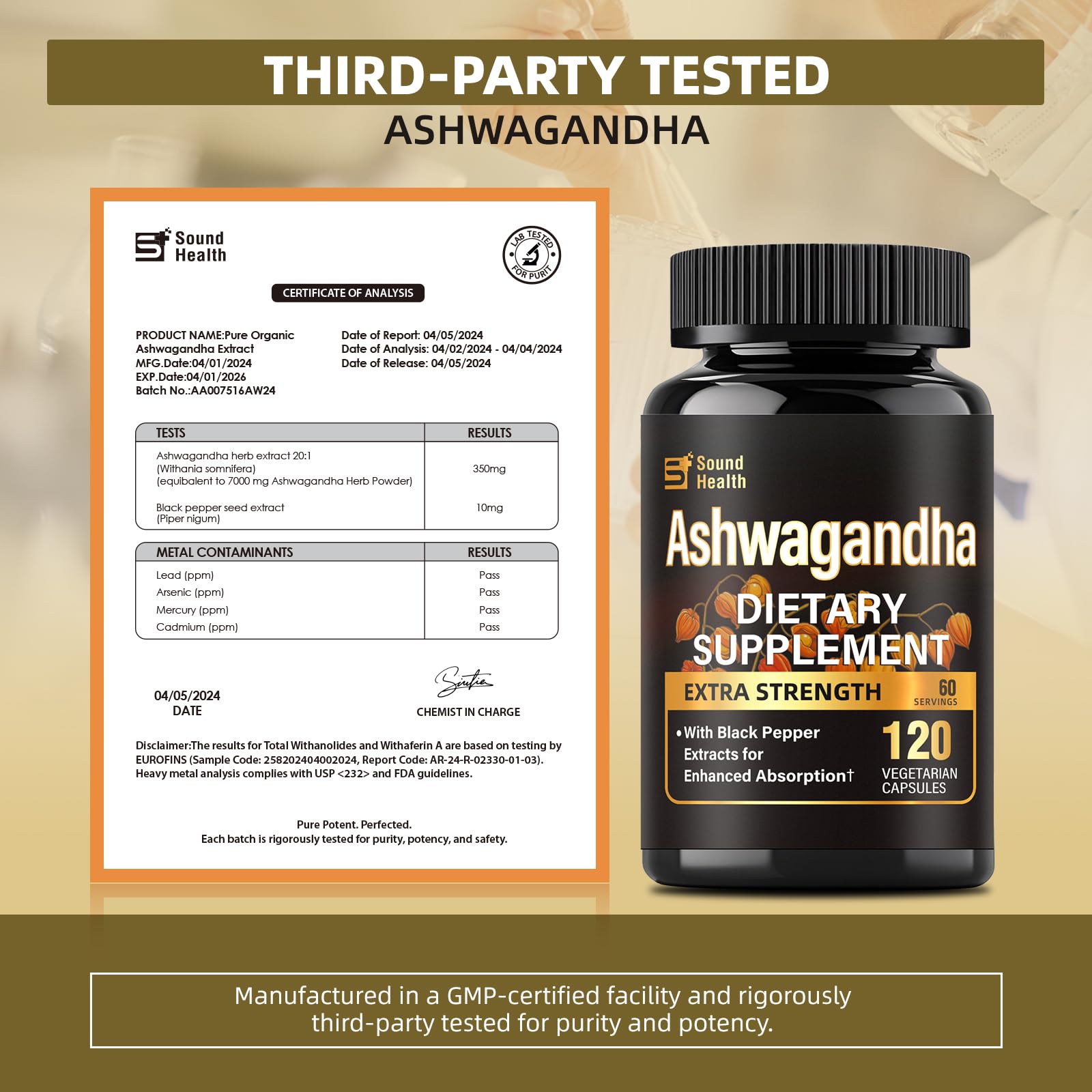 7000mg Ashwagandha Supplements Powder (20:1 Root Extract), 120 Organic Ashwagandha Capsules for Women & Men, Black Pepper & BioPerine for Absorption, Non GMO, Third-Party Tested, Gluten Free SoundHealth uk supplements