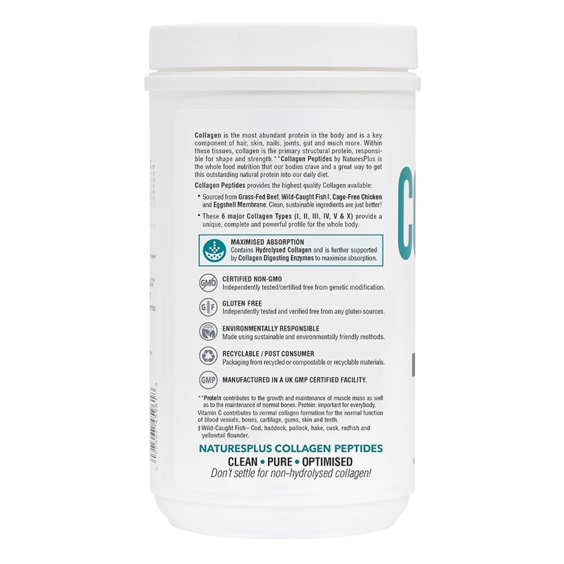 NaturesPlus Collagen Peptides Powder - Premium Hydrolysed Collagen Supplement, 6 Major Types Nature's Plus uk supplements