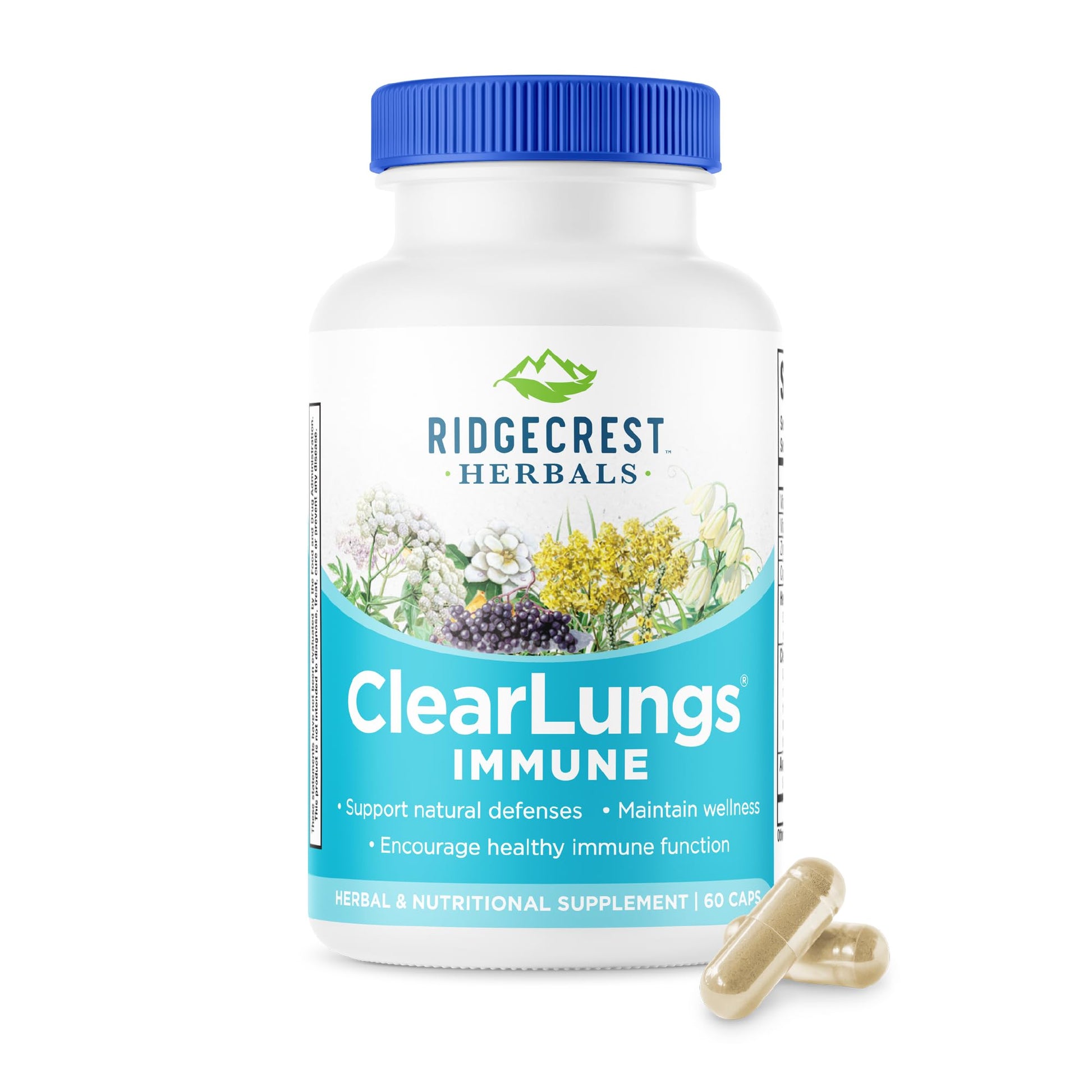 RidgeCrest Herbals ClearLungs Immune, Lung Support Supplement with Elderberry, Zinc, Vitamin C, Vitamin A, Olive Leaf, Mullein, Lung Wellness Formula for Respiratory Health (60 Vegan Caps, 30 Serv) RidgeCrest Herbals uk supplements