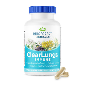 RidgeCrest Herbals ClearLungs Immune, Lung Support Supplement with Elderberry, Zinc, Vitamin C, Vitamin A, Olive Leaf, Mullein, Lung Wellness Formula for Respiratory Health (60 Vegan Caps, 30 Serv) RidgeCrest Herbals uk supplements