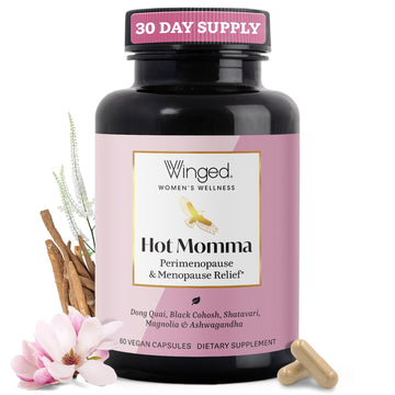 Winged Wellness Hot Momma Menopause Supplements for Women - Hormone-Free Menopause Relief Support for Hot Flashes & Night Sweats with Chaste Tree Berry, Multivitamins & Shatavari - 60 Vegan Capsules Winged Wellness uk supplements