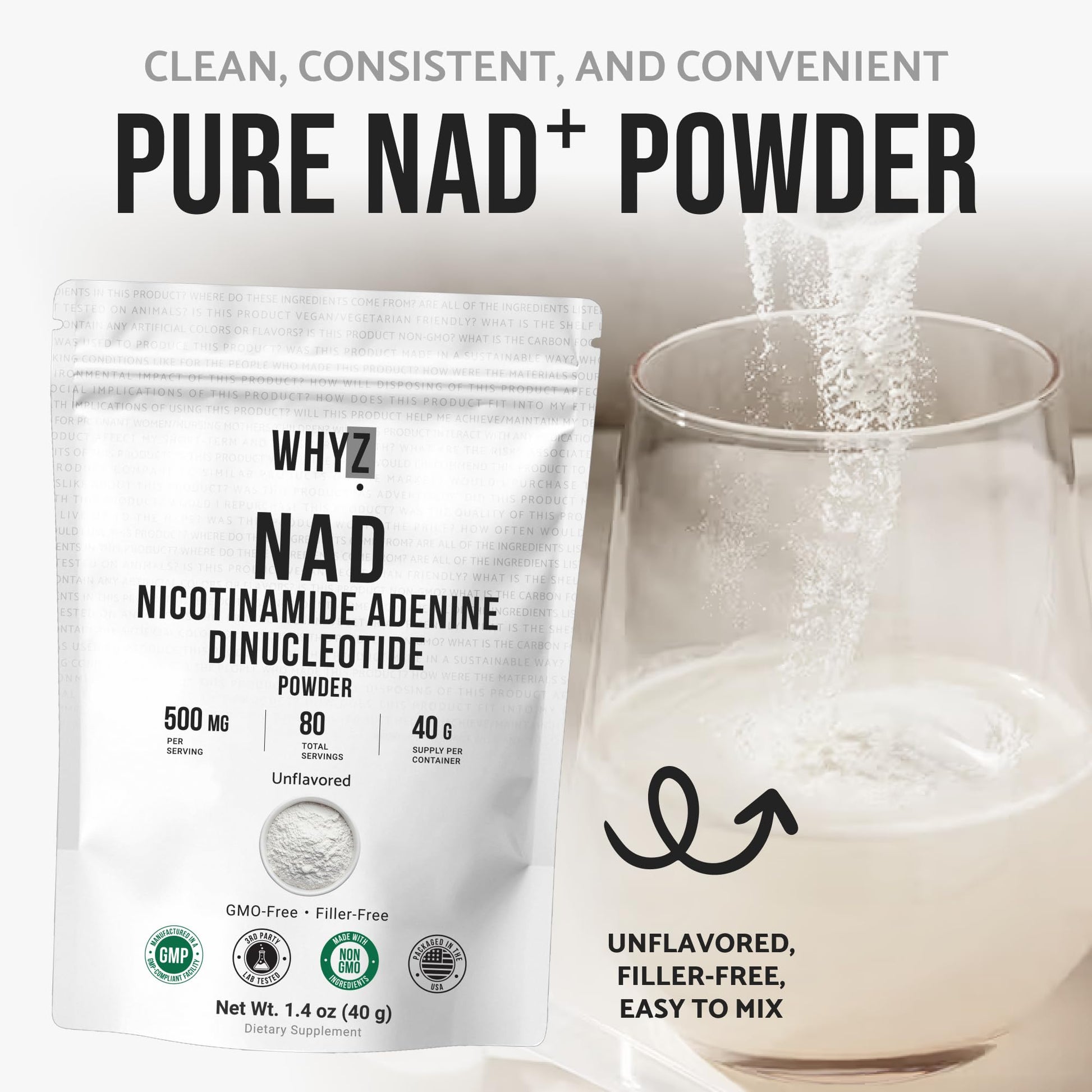 Pure NAD Powder Nicotinamide Adenine Dinucleotide Supplement Unflavored and Gluten-Free Premium Pure NAD Powder for Daily Wellness and Nutrition Support, 40g WHYZ uk supplements