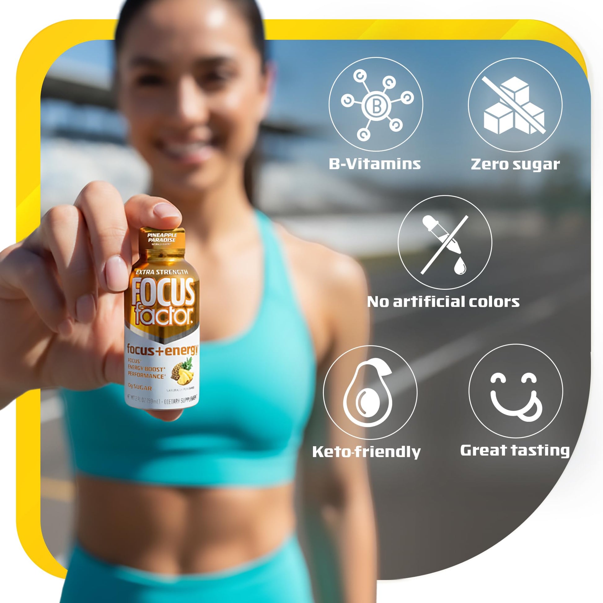 Focus Factor Extra Strength Focus + Energy Shots - 12 x 2oz Bottles (Pineapple Paradise Flavor) - Powered by Nootropics with Caffeine, L-Theanine, Ginkgo, Bacopa, L-Tyrosine, Alpha GPC Focus Factor uk supplements