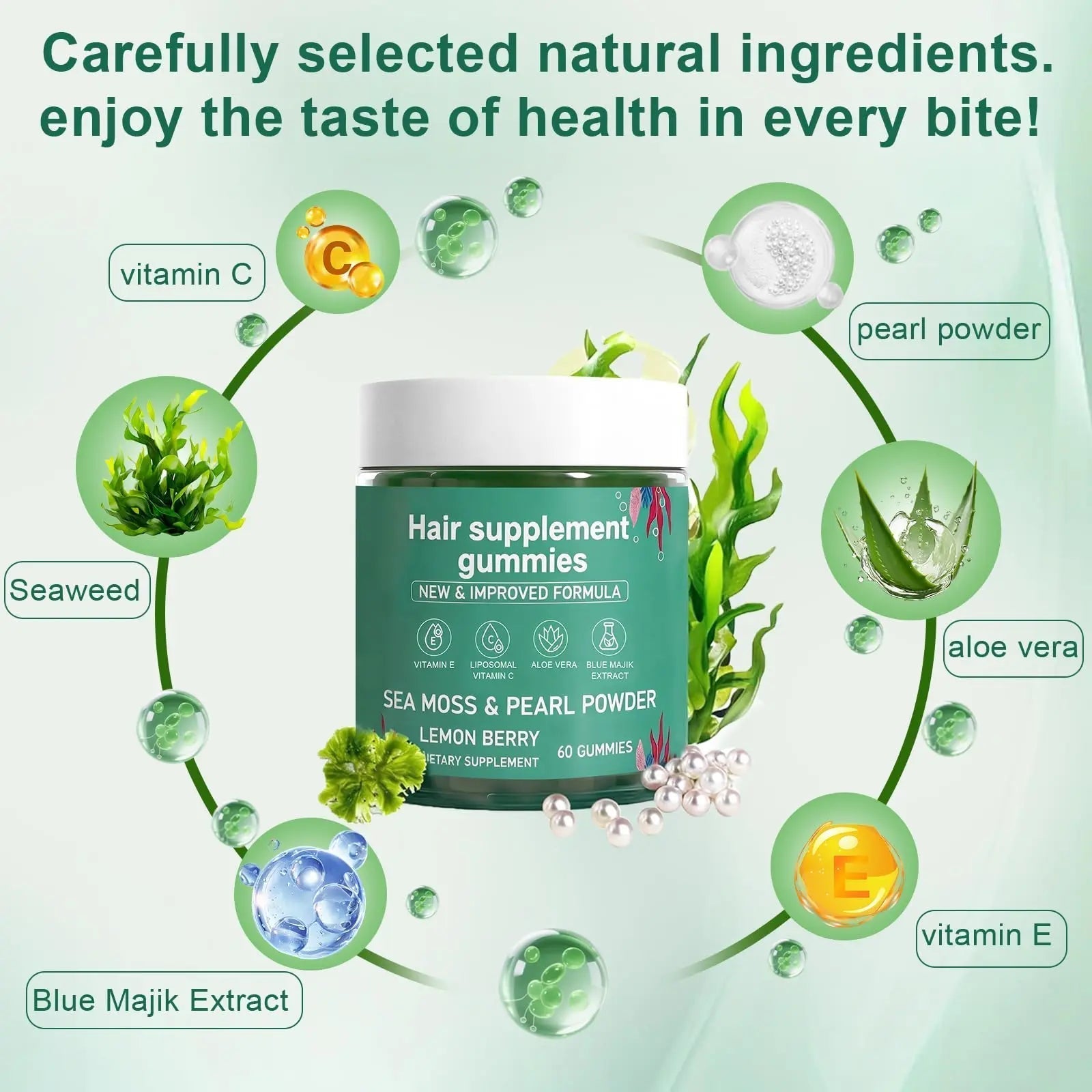 YATIME Hair Loss Gummies,Sea Moss Gummies with Vitamin C, Vitamin E, Aloe Vera, Pearl Powder Support Faster Hair Growth YATIME uk supplements