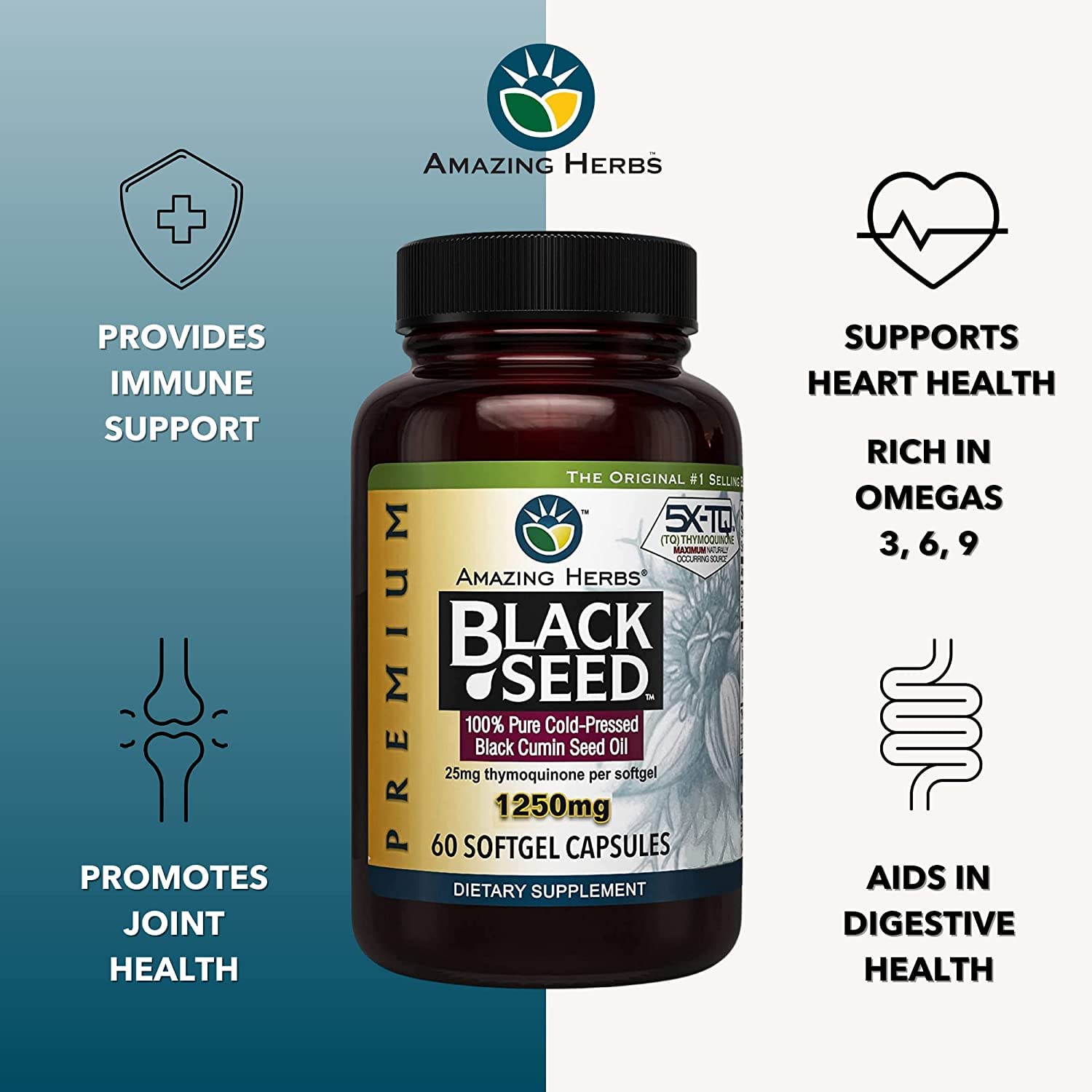 Amazing Herbs Premium Black Seed Oil Capsules - High Potency, Cold Pressed Nigella Amazing Herbs uk supplements