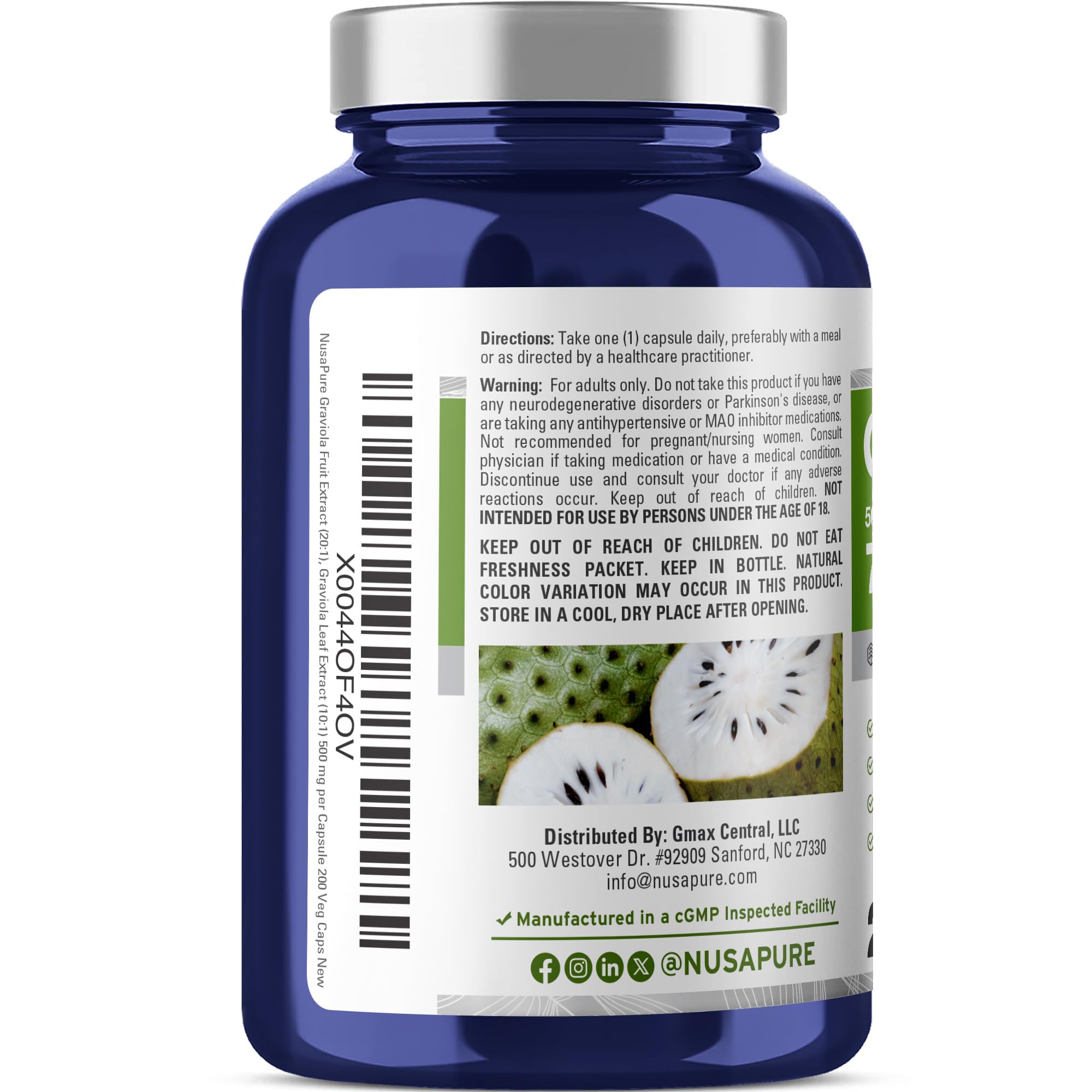 NusaPure Graviola 20:1 & 10:1 Extract - Suitable for Vegetarian/Vegan, Non- GMO - 7500 mg - 200 Capsules NusaPure uk supplements