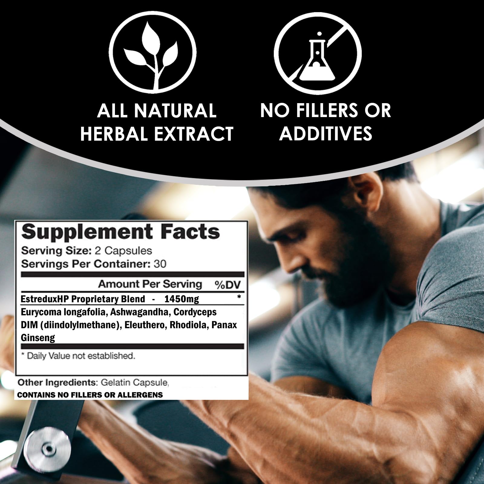 VH Nutrition ESTREDUX HP - with DIM | Estrogen Blocker for Men* | 1450mg of Maximum Strength Hormone Support, Tongkat Ali, Ashwagandha | 60 Capsules VH Nutrition uk supplements