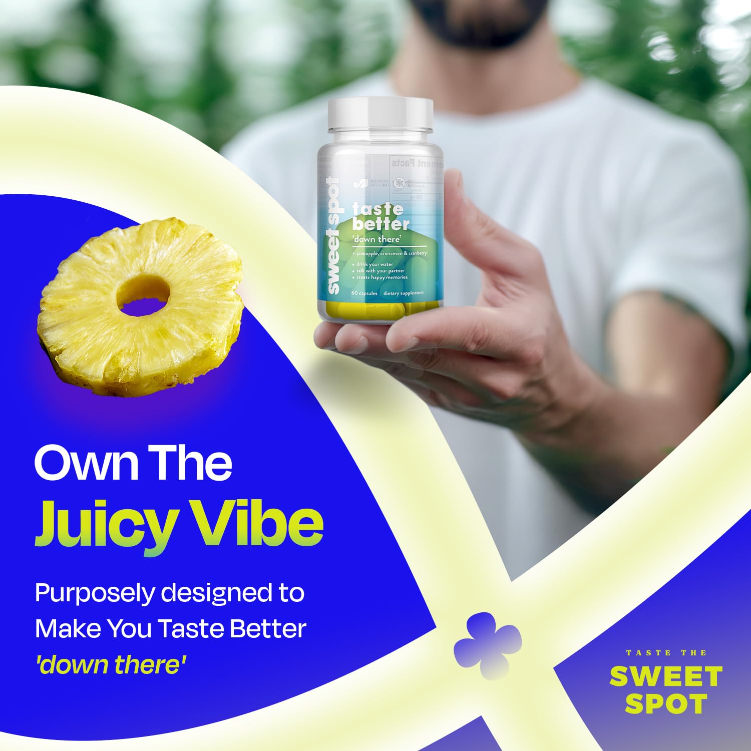 Pineapple Probiotics for Men – 625mg Sweet Spot Formula with Pineapple Extract, Cranberry & Cinnamon, Supports pH Balance & Freshens Taste, 60 Capsules, Made in the USA TASTE THE SWEET SPOT uk supplements